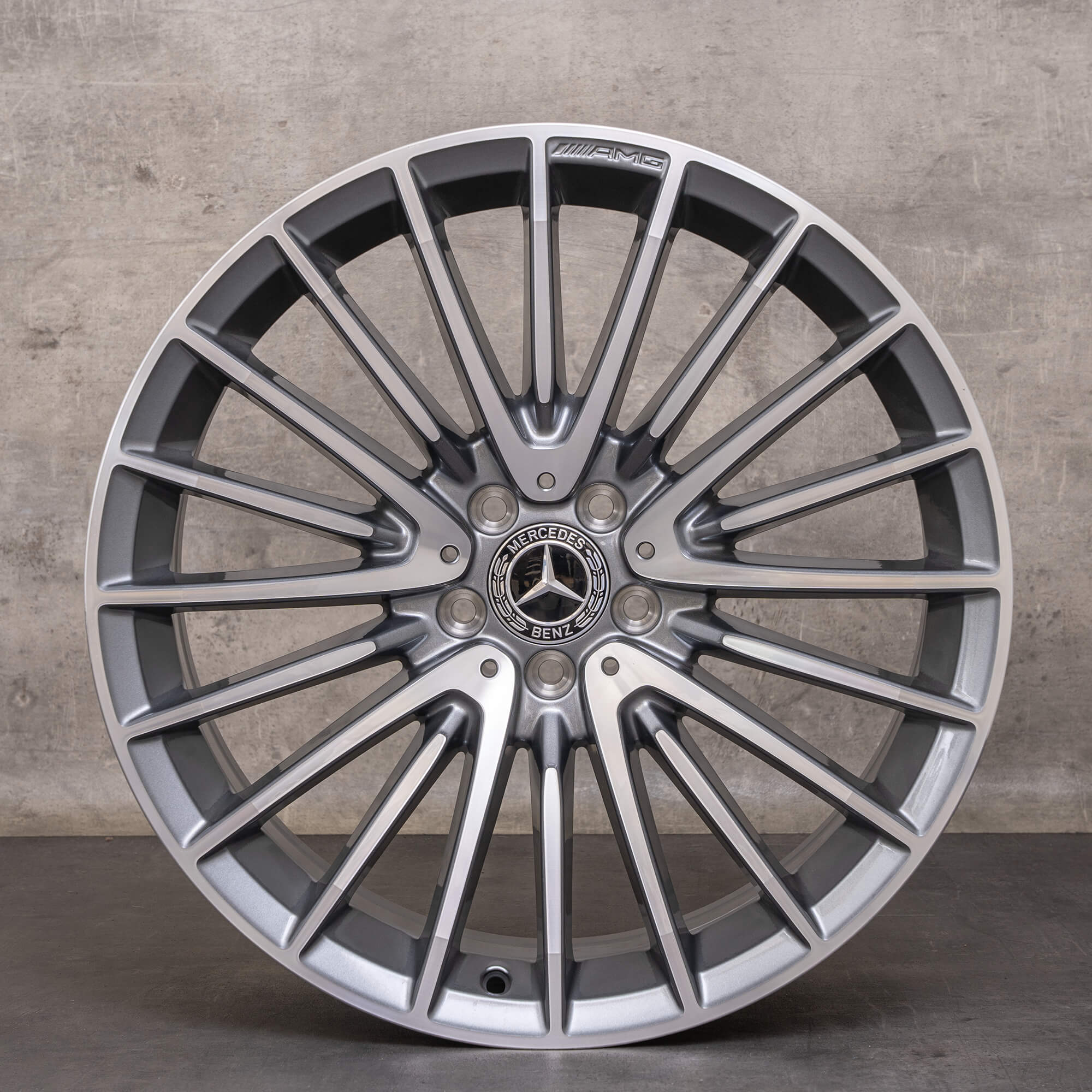 Original Mercedes Benz AMG CLS 53 4Matic fälgar 20 tum C257 A2574014200 A2574014300 himalaya grå högblank svarvad