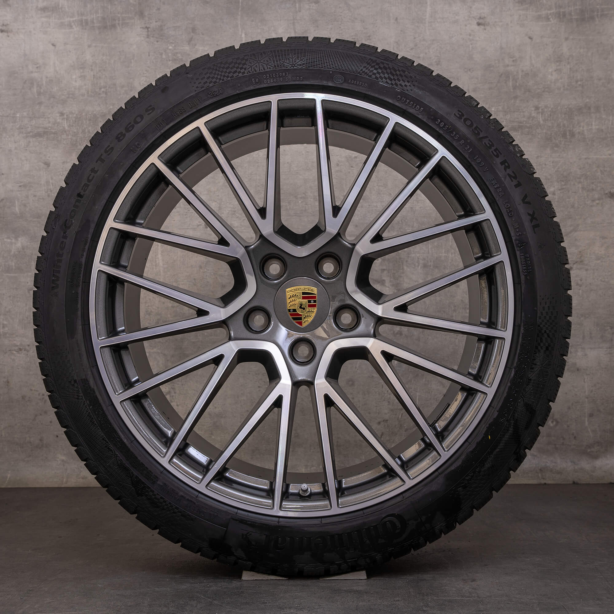 Oryginalne koła zimowe Porsche Cayenne Coupe 21 cali 9YA felgi 9Y0601025BF 9Y3601025AC tytanowe polerowane