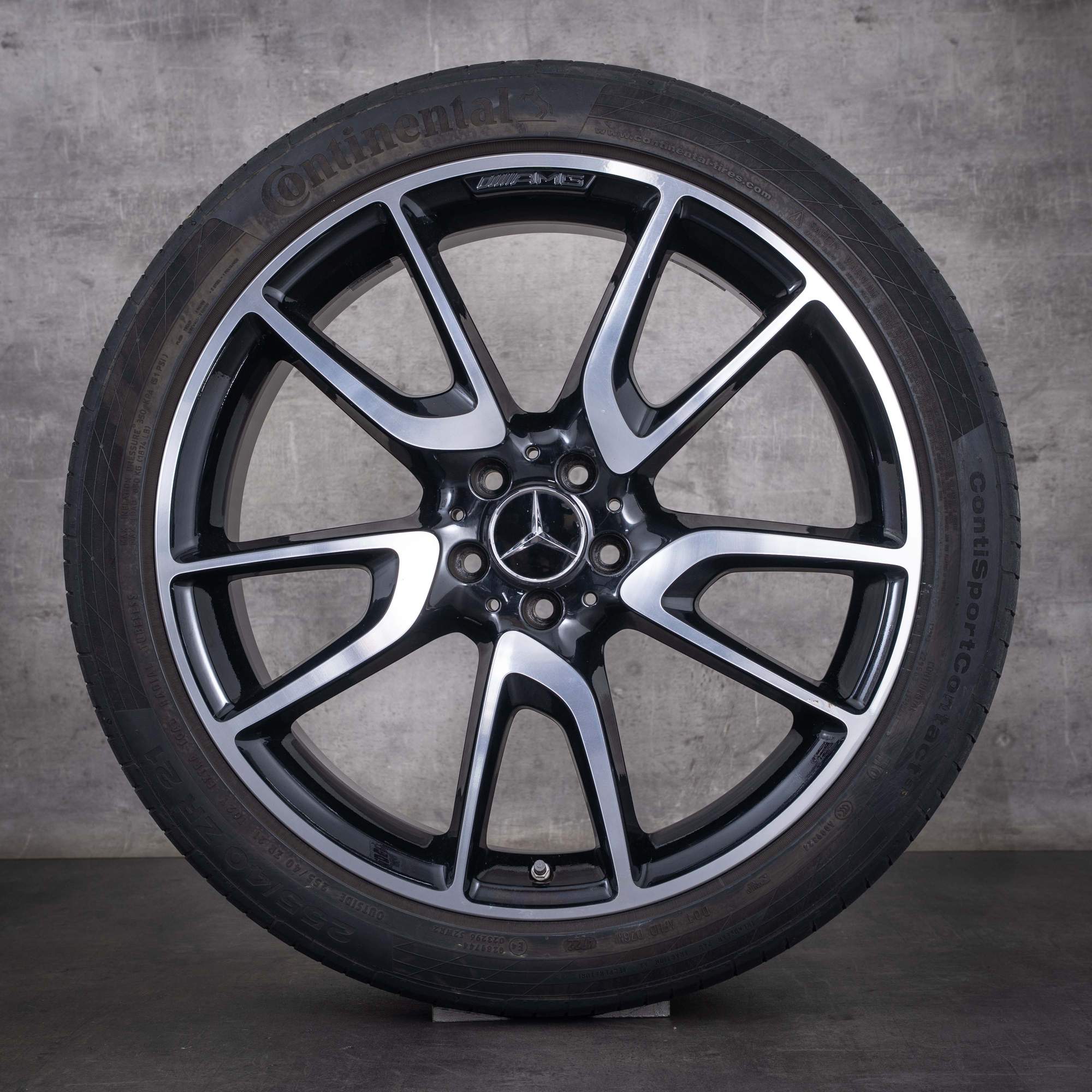 Jante originale Mercedes-Benz GLC 43 AMG de 21 inci X253, roți de vară A2534012000 A2534012800 negre diamantate la suprafața frontală