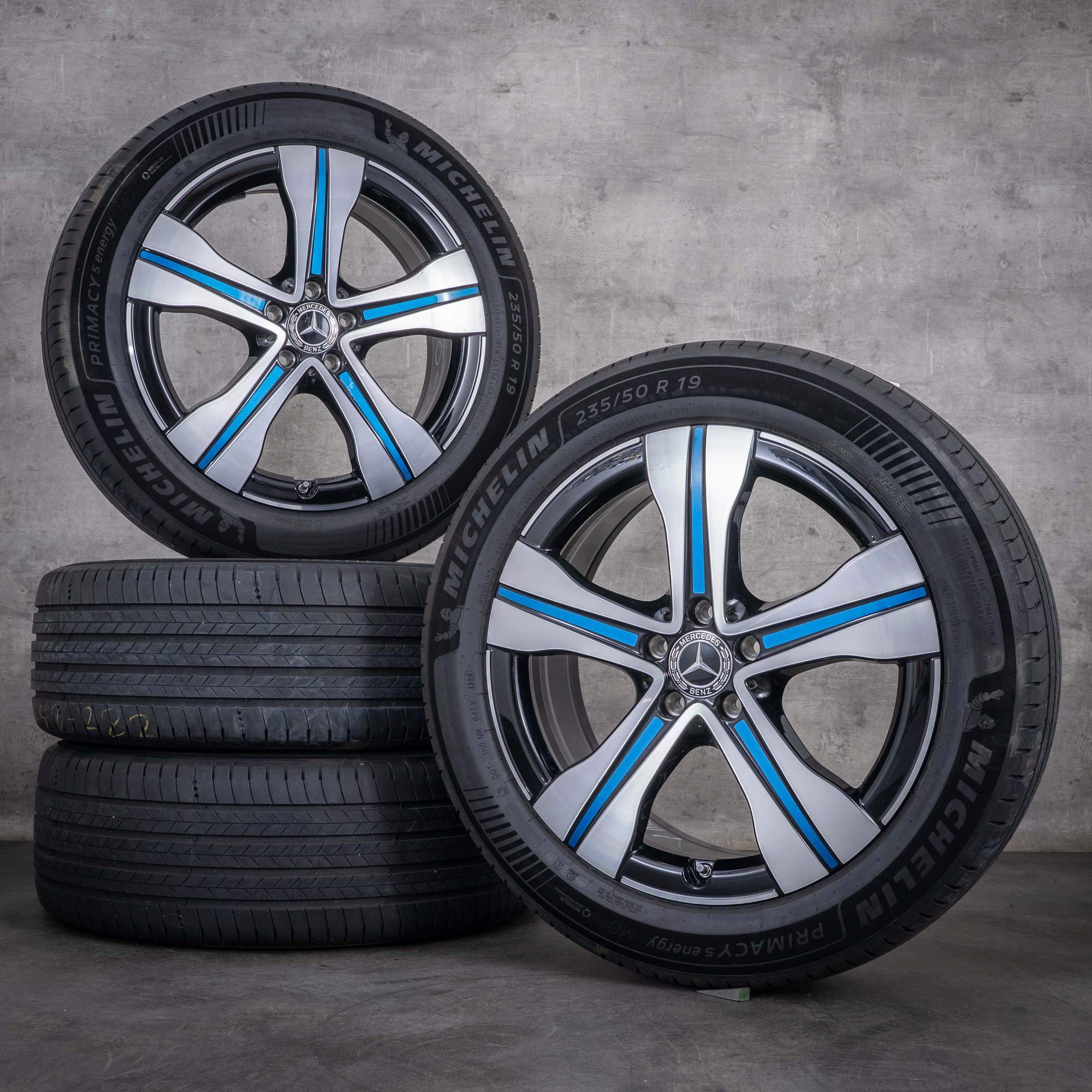 Originální disky Mercedes-Benz EQA EQB 19 palců H243 X243 letní kola A2434011500 černé modré diamond cut