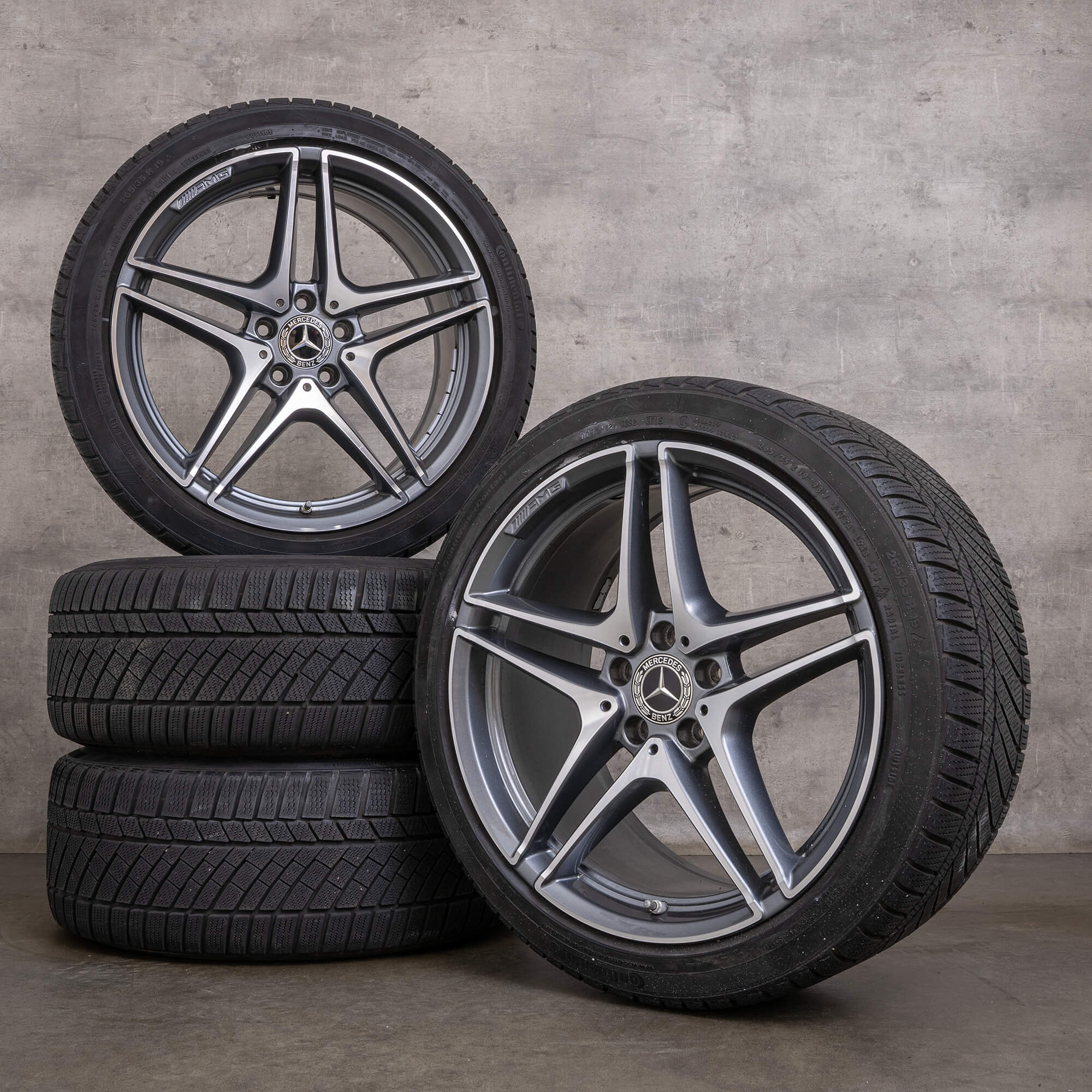 Original Mercedes Benz C-Klasse C63 & S AMG Winterräder 19 Zoll W205 S205 Felgen A2054011900 A2054012000 himalaya grey glanzgedreht