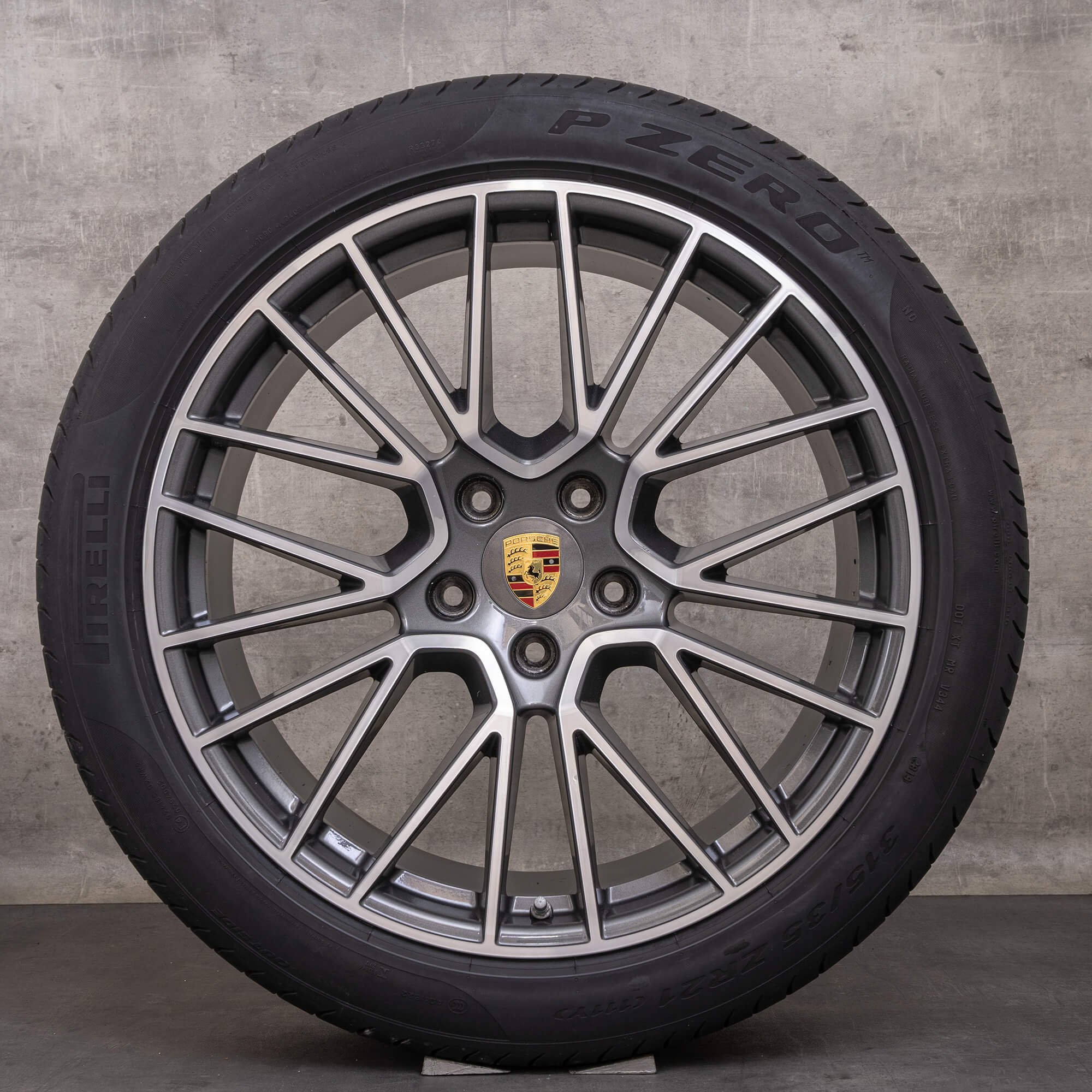Originele Porsche Cayenne velgen 21 inch Turbo GTS Sommerrder RS Spyder 9Y0601025K 9Y0601025L titanium glans gedraaid