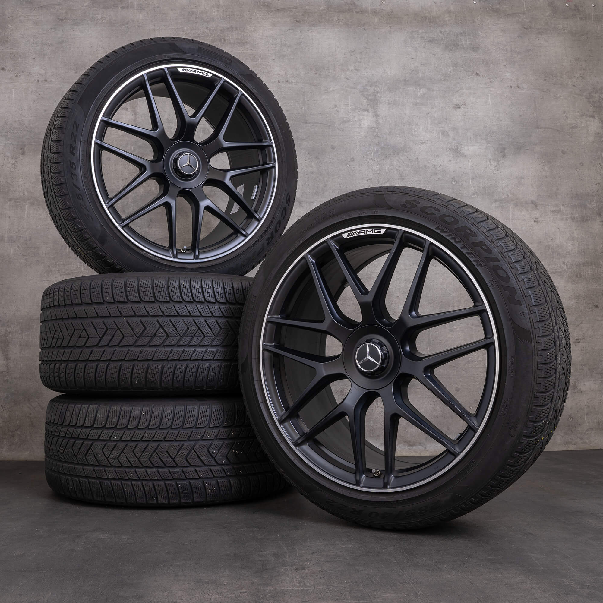 Originali Mercedes Benz GLE 53 63 AMG 4Matic+ Cerchi con gomme invernali 22 pollici X167 C167 Hybrid A1674014400 A1674014500 nero opaco finitura lucida