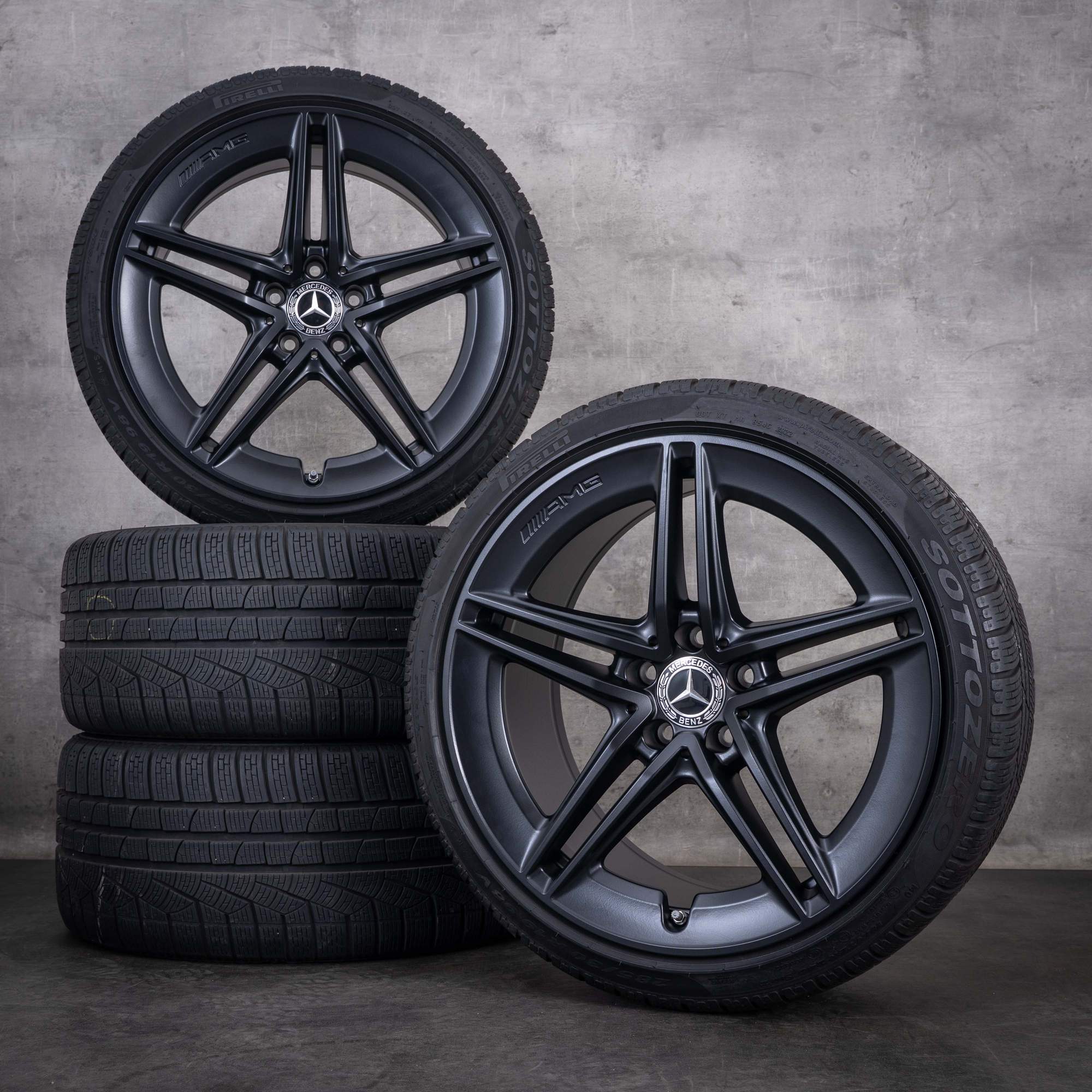 Original Mercedes Benz C-Klasse C63 & S AMG Winterräder 19 Zoll C205 A205 Felgen A2054012001 A2054012101 schwarz matt