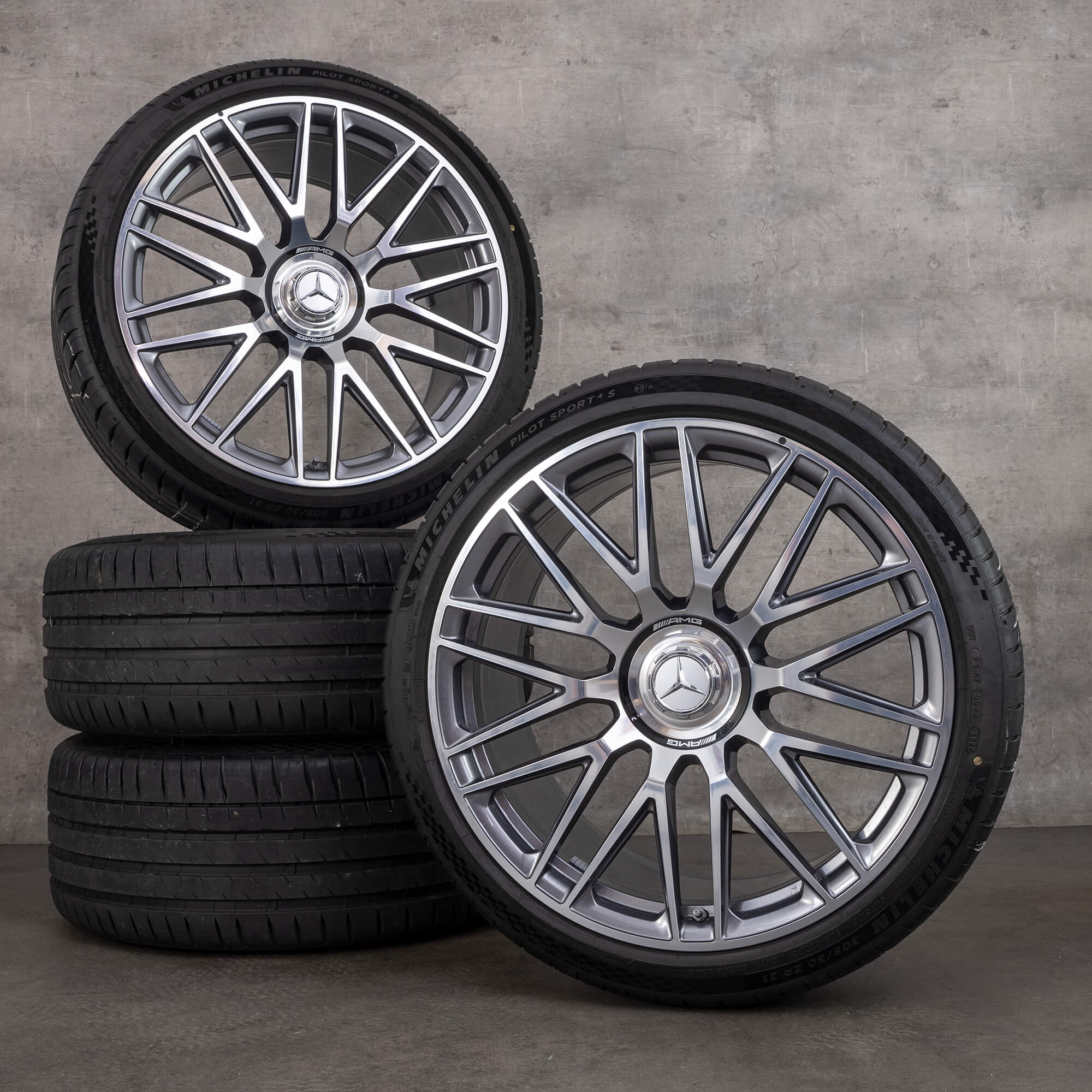 Alkuperäiset Mercedes Benz SL 43 55 63 AMG talvirenkaat 21 tuuman R232 vanteet A2324012900 A2324013000 himalajanharmaa kiillotettu UUSI
