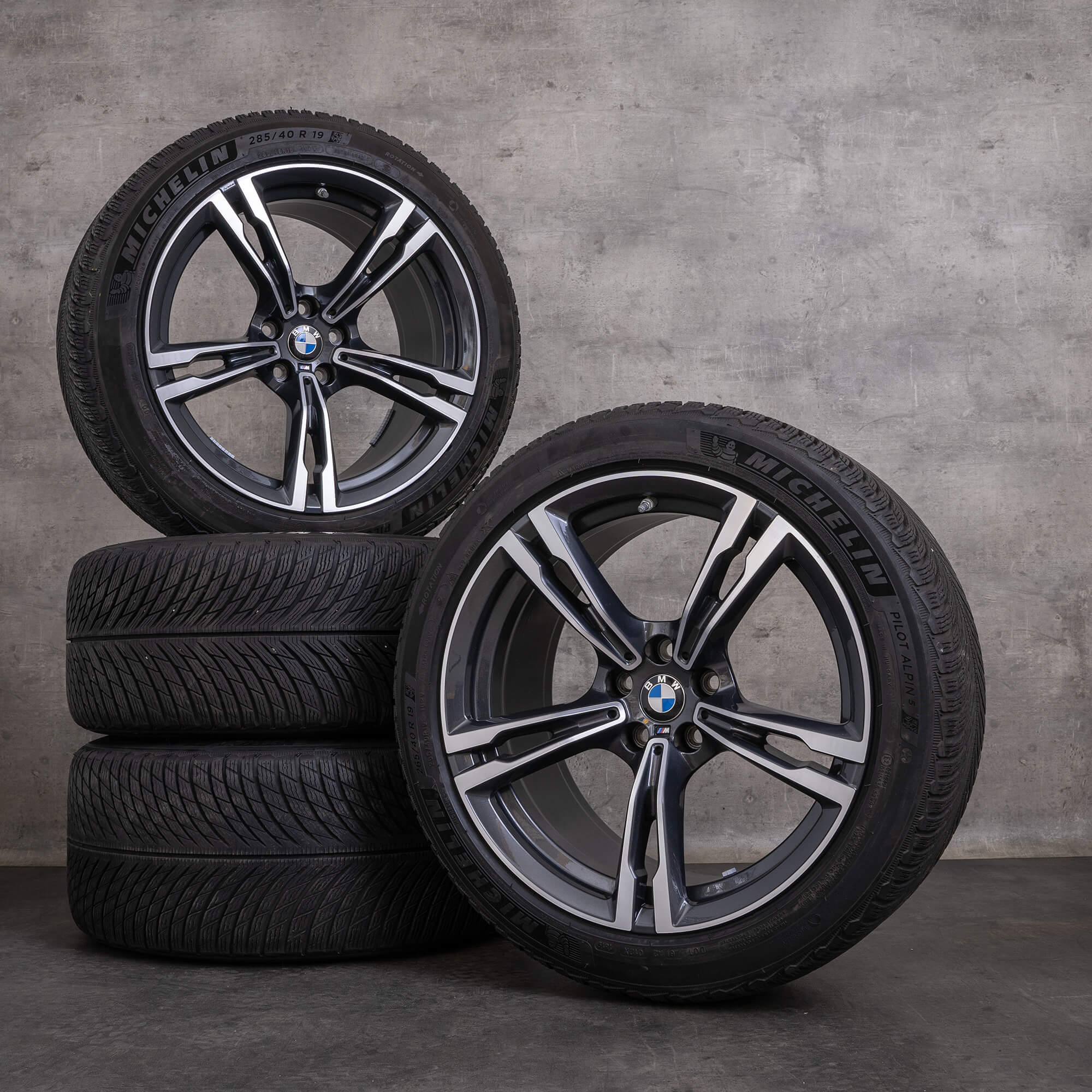 Jantes e pneus inverno originais BMW M5 M8 19 polegadas F90 F91 F92 F93 jantes estilo 705 M 7857075 7857076 orbit grey glossy turned
