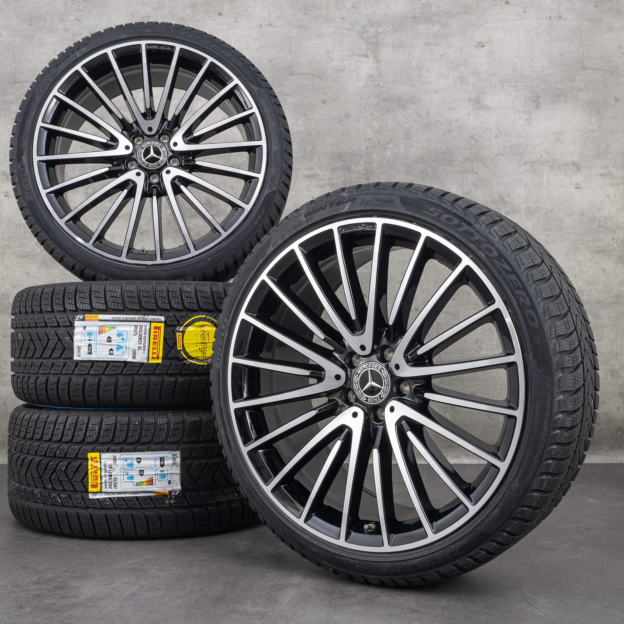 OEM Mercedes Benz GLS 63 AMG snow tire packages 22 inch X166 rims A1664013300 black glossy turned