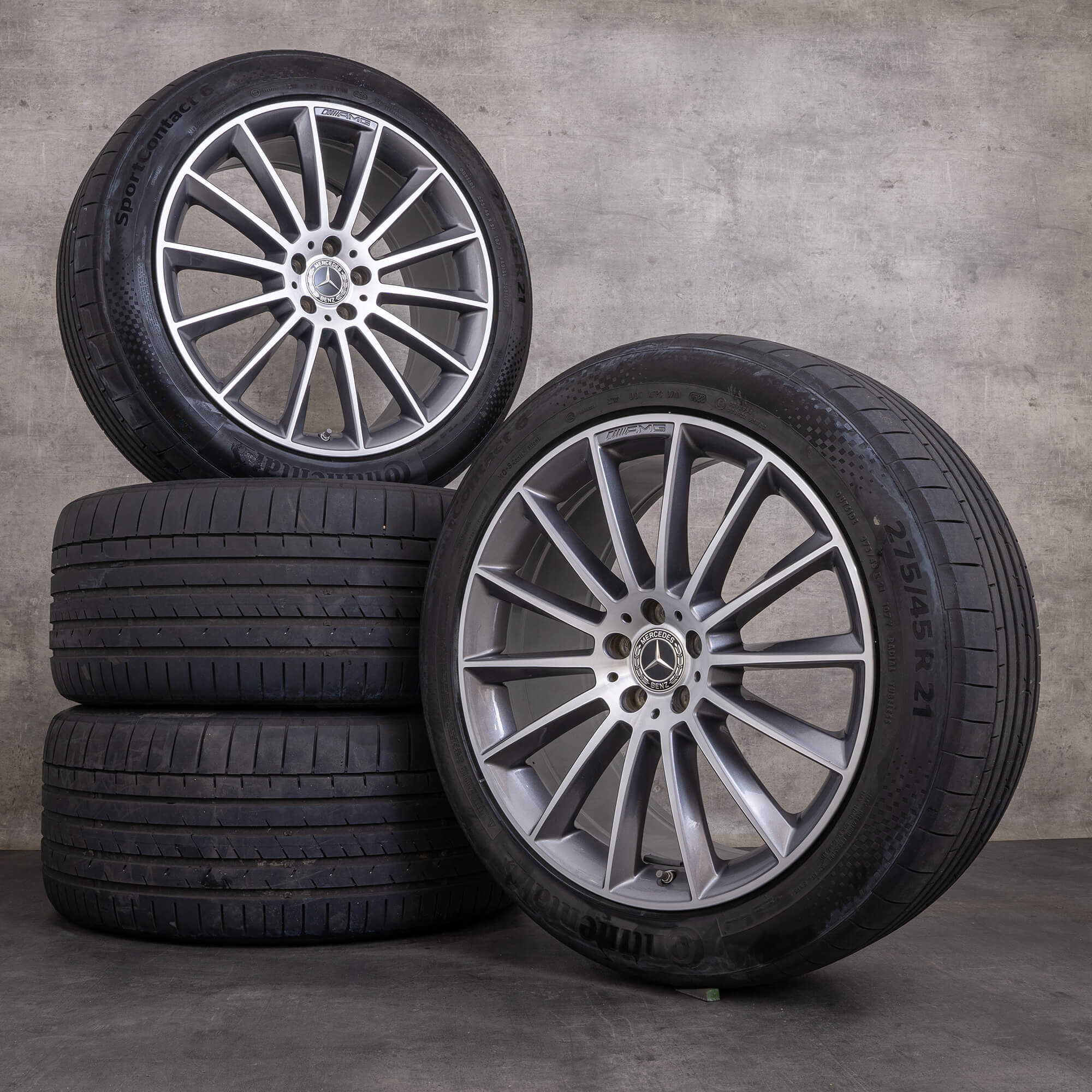 Original Mercedes Benz GLE AMG Felgen 21 Zoll V167 Sommerräder A1674013400 A1674013500 himalaya grey glanzgedreht