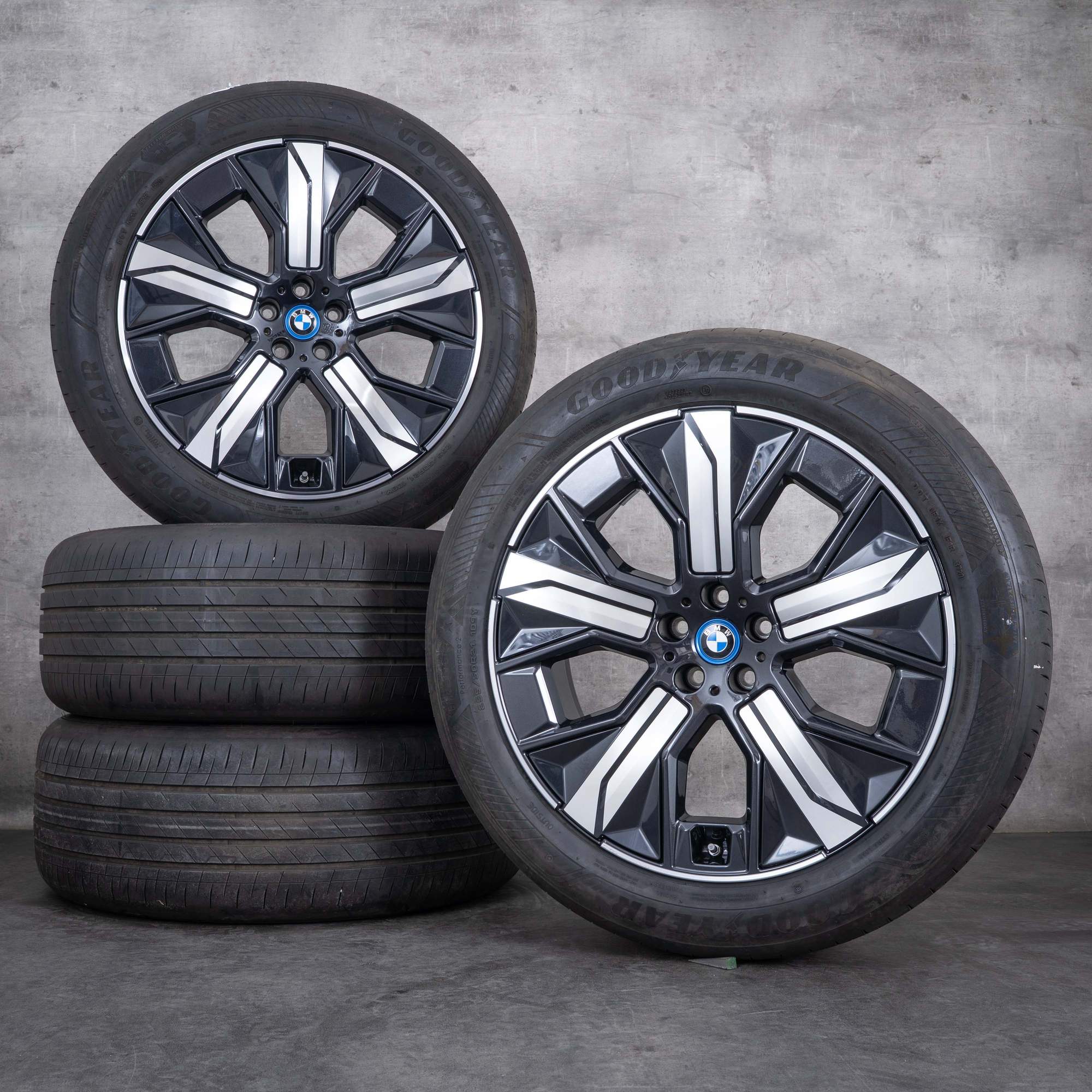 OEM BMW iX rims 21 inch i20 summer wheels styling 1012 aerodynamics 5A41F90 midknightgrey polisched
