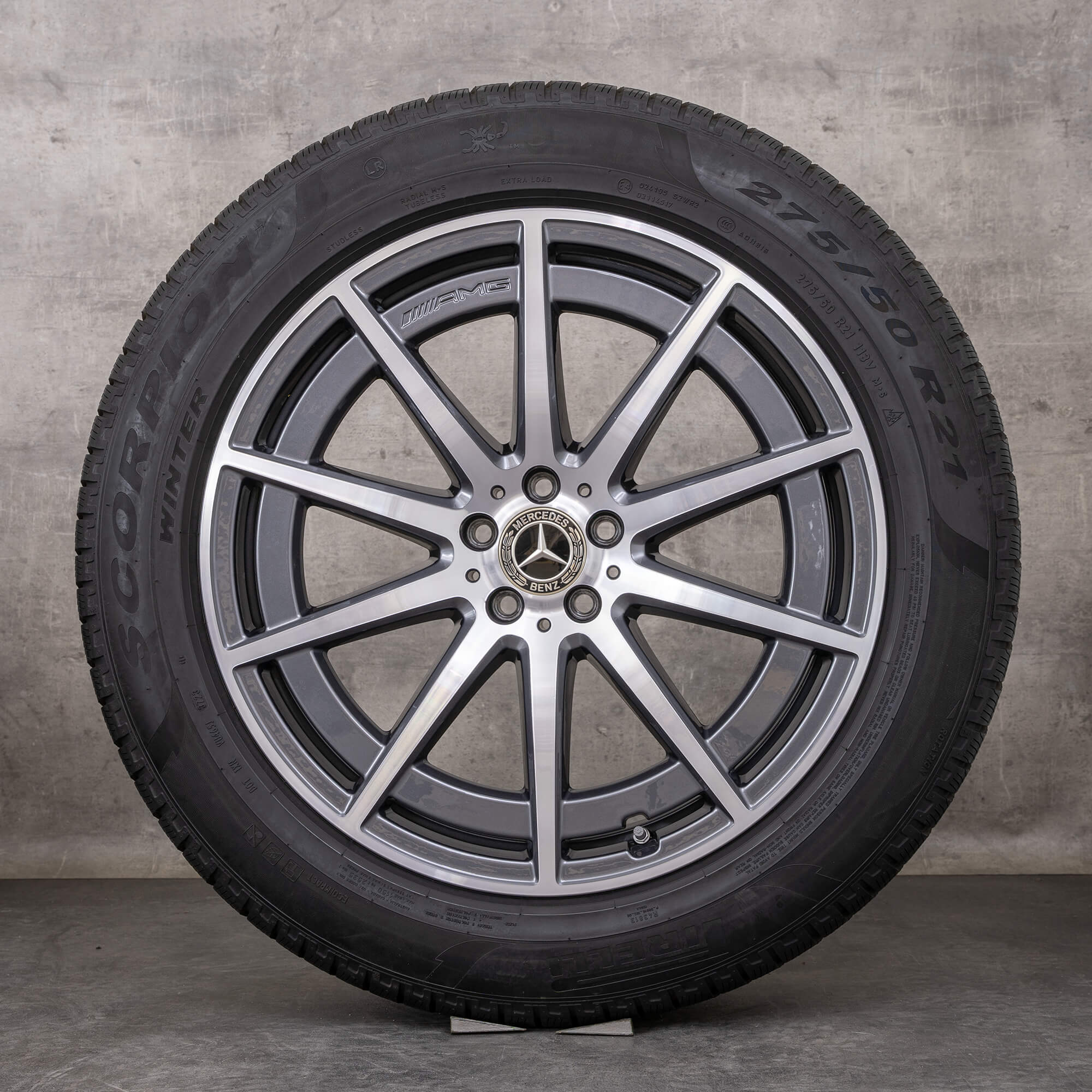 OEM Mercedes Benz GLS 63 AMG snow tire packages 21 inch X167 rims A1674018100 A1674019400 himalaya grey glossy turned