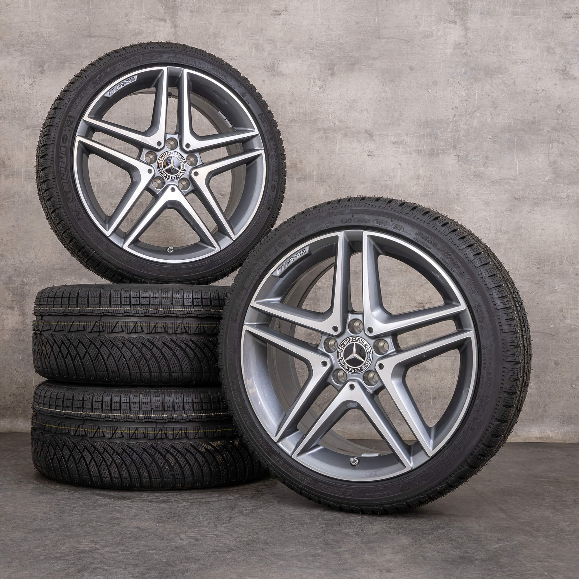 Orijinal Mercedes Benz A-Serisi CLA AMG A45 kış jant lastikleri 18 inç W176 W117 jantlar A1764010000 himalaya gri parlak tornalı
