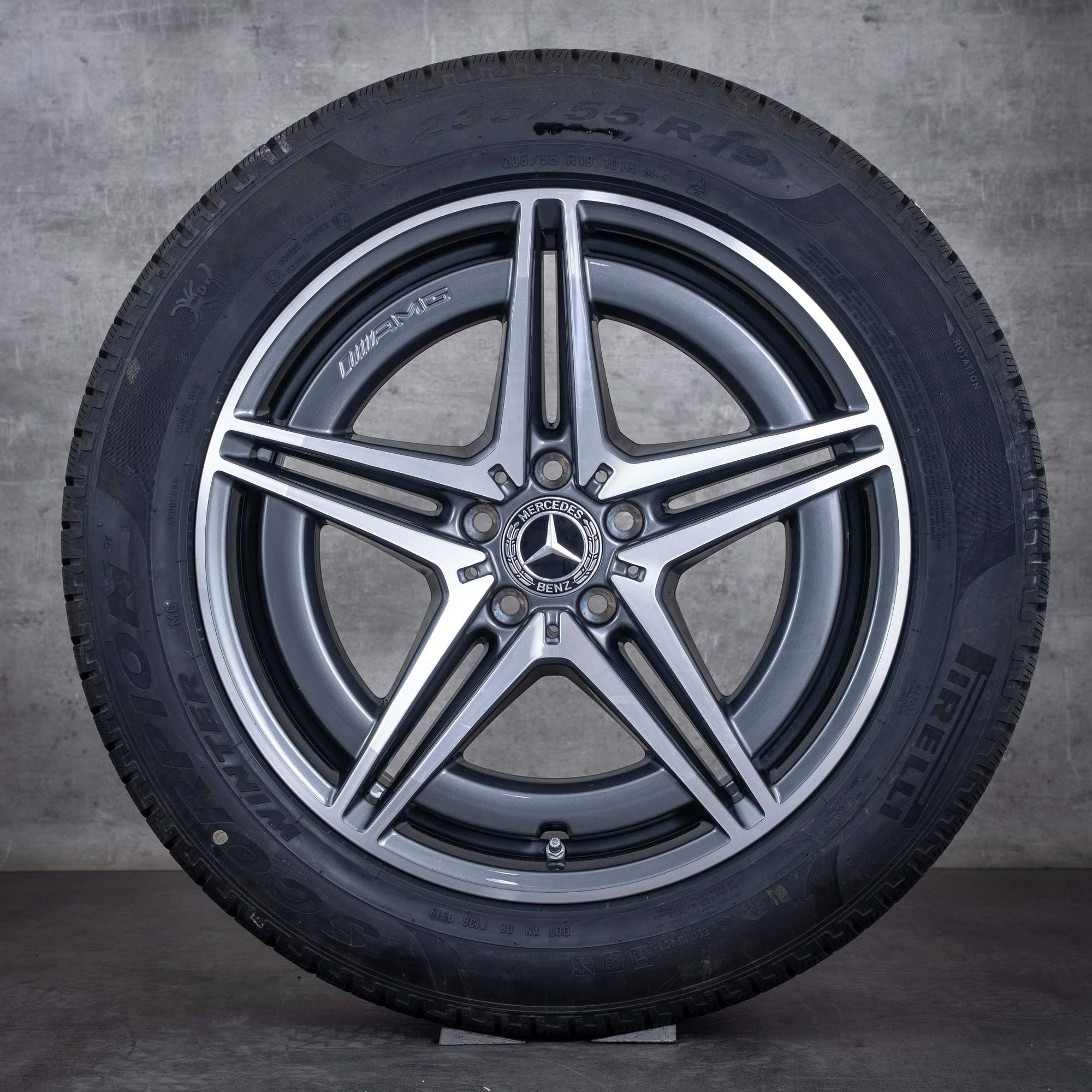 Originale Mercedes Benz EQC AMG vinterdæk med fælge 19 tommer N293 A2934011400 A2934010700 himalaya grey poleret