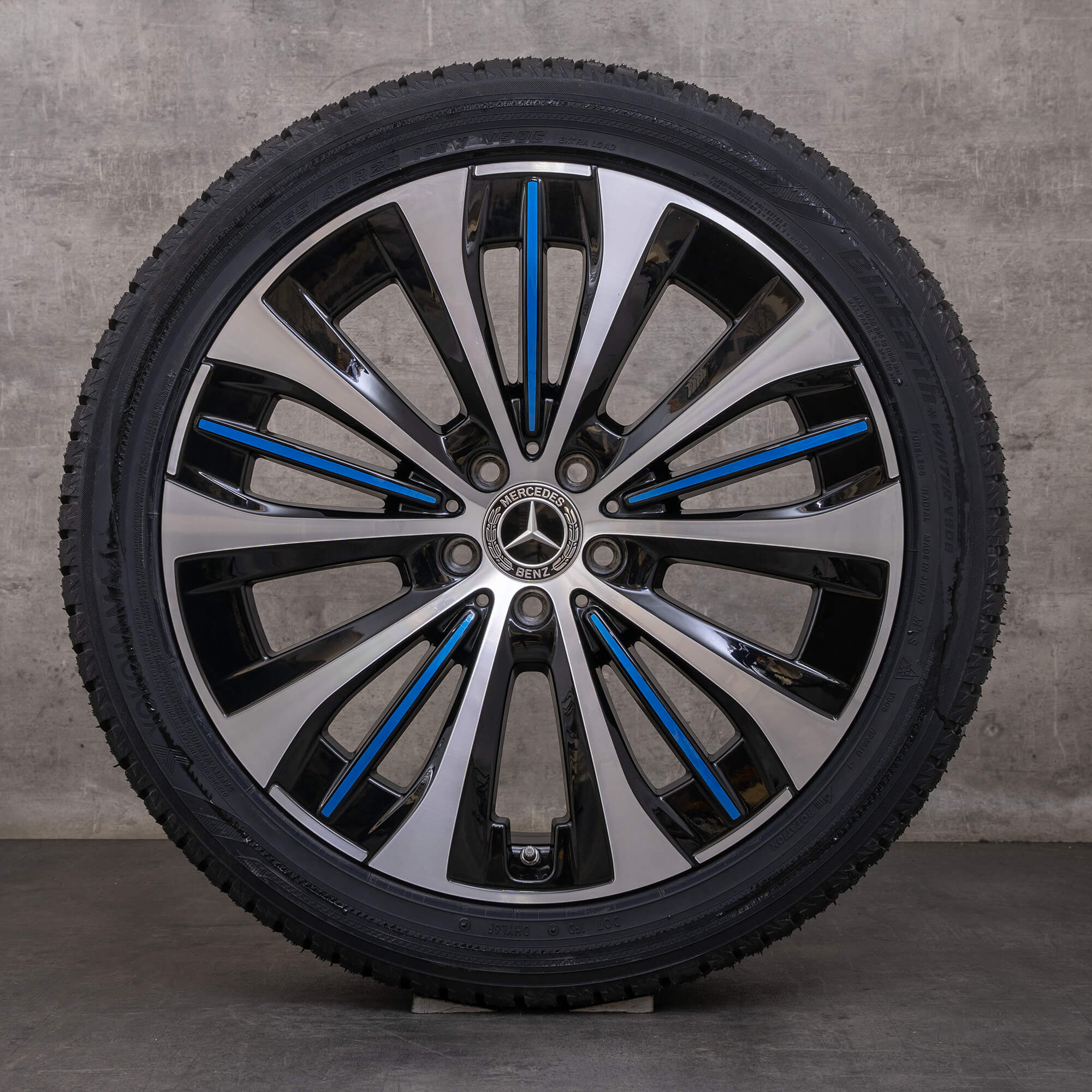 Orijinal Mercedes Benz EQE kış jant lastik 20 inç V295 sedan jantlar A2954011800 siyah mavi parlak tornalı