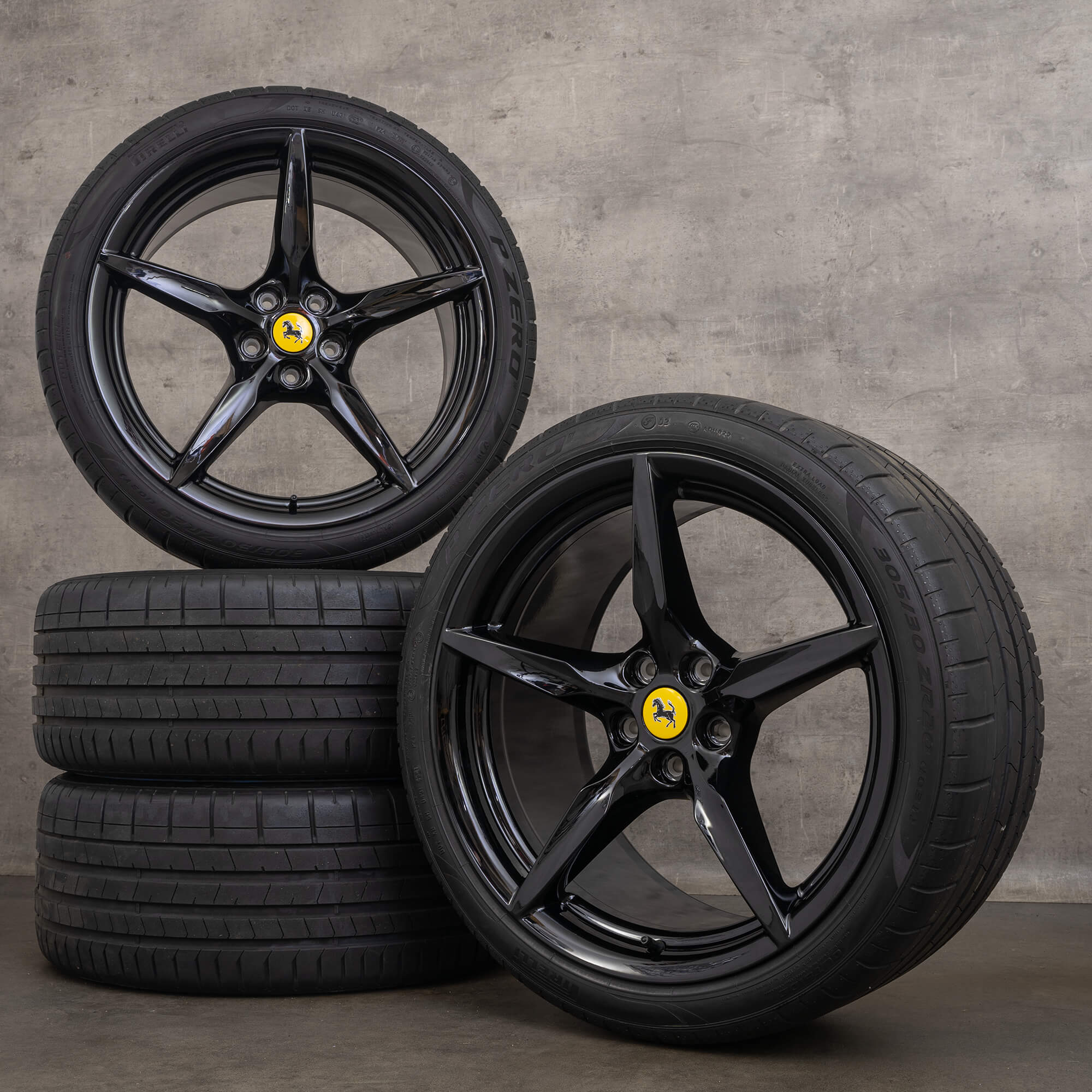 Original Ferrari F8 Tributo 20 inch summer tires rims 307422 307424 black