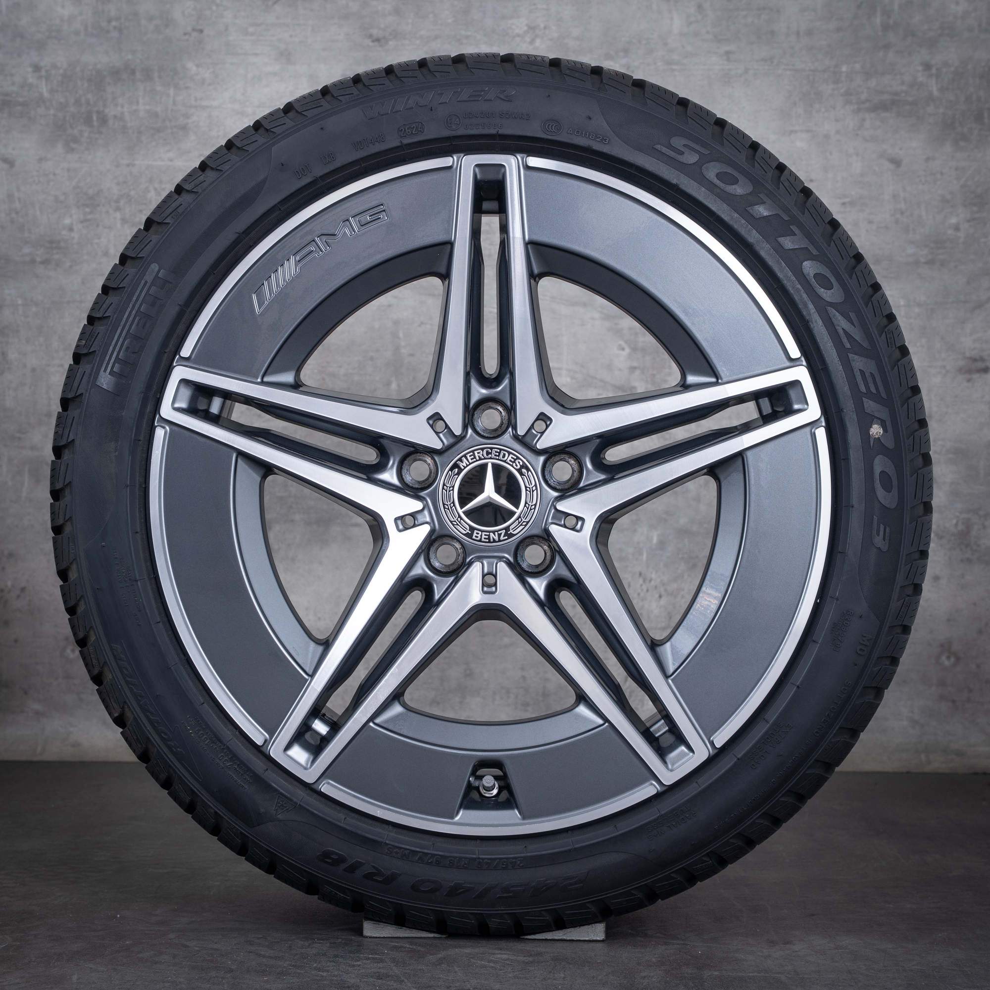 Alkuperäiset Mercedes Benz C-sarjan AMG talvirenkaat 18 tuuman W206 S206 vanteet A2064011700 A2064011800 himalajanharmaa kiillotettu käännetty