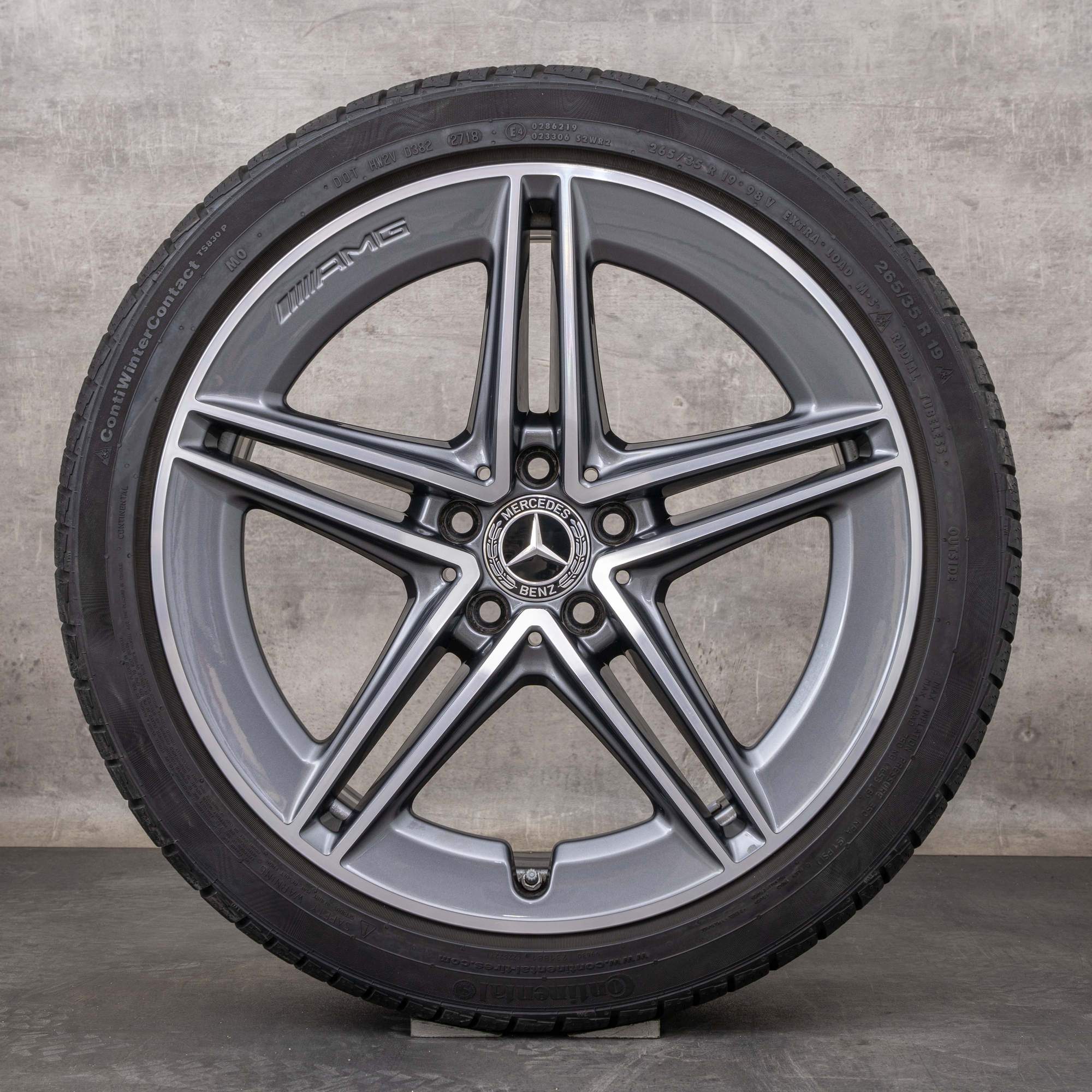 Oryginał Mercedes Benz Klasa C63 i S AMG koła zimowe 19 cali W205 S205 felgi A2054010501 A2054010601 himalaya szary polerowane
