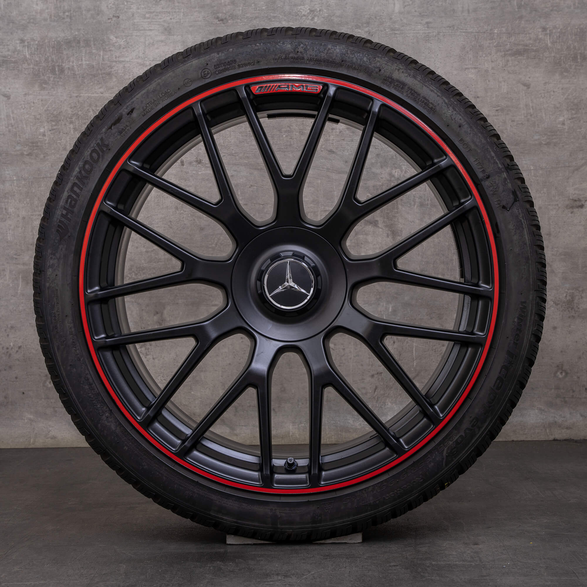 Original Mercedes Benz C-Klass fälgar C63 & S AMG sommarhjul 19 tum C205 A205 A2054015900 A2054016000 svart röd matt