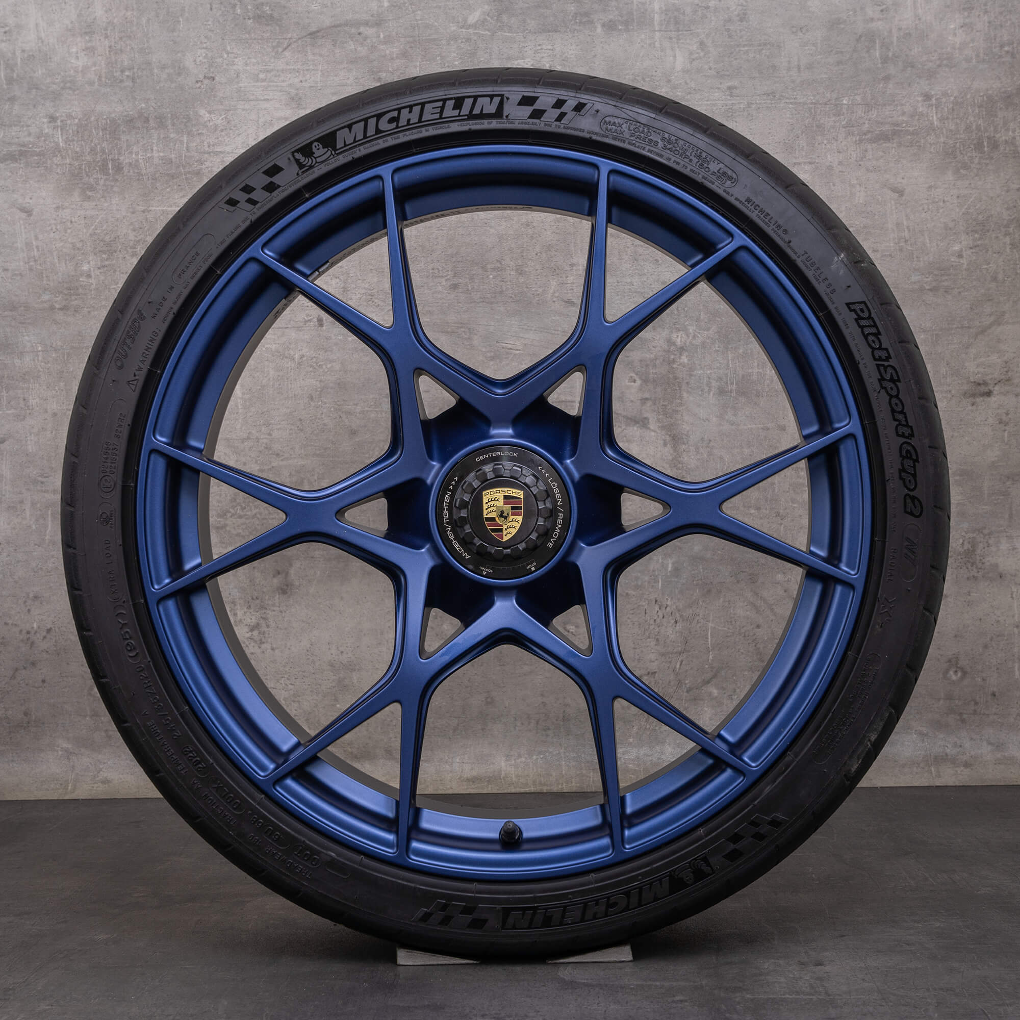 OEM Porsche Cayman rims 20 inch Boxster 982 GT4 RS summer wheels 9GT601025D 9GT601025E indigo blue matt