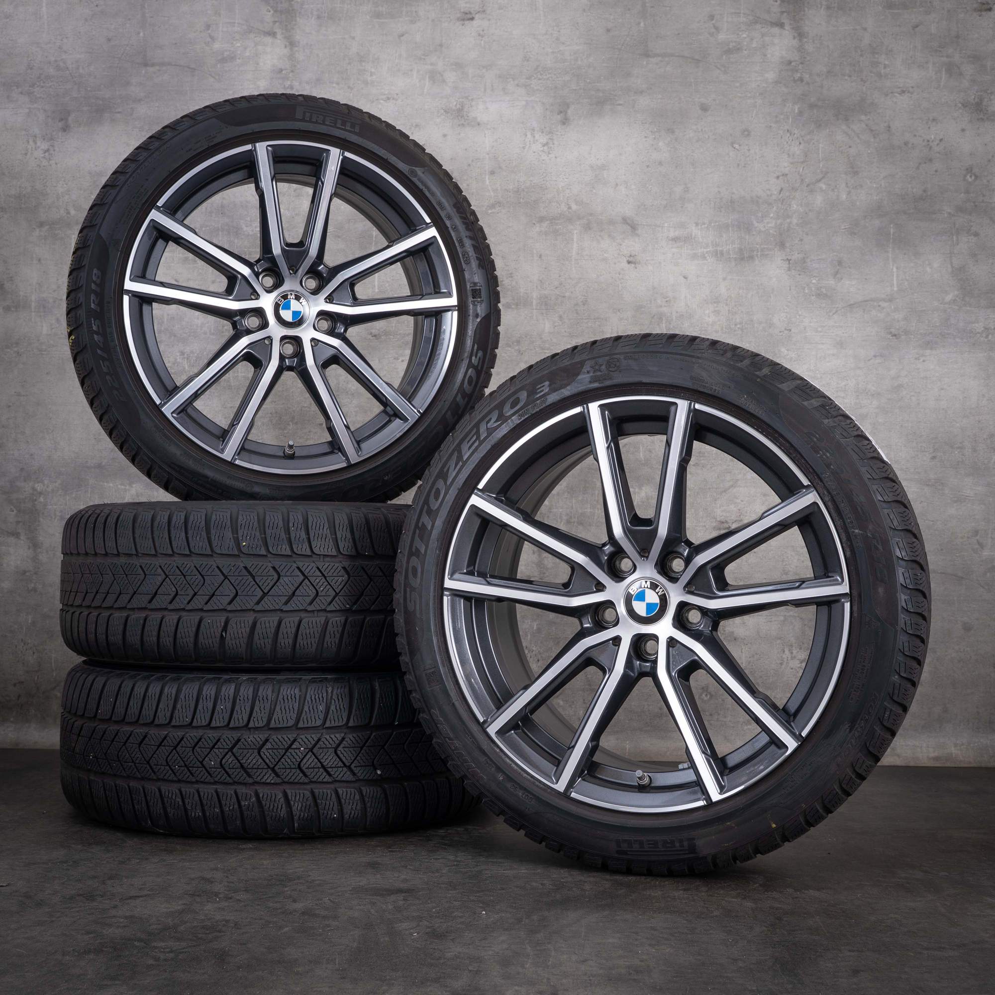 Original BMW 2er 3er 4er Winterräder 18 Zoll G42 Coupe G20 G21 G22 G23 Felgen Styling 780 6883522 midnight grey Front glanzgedreht