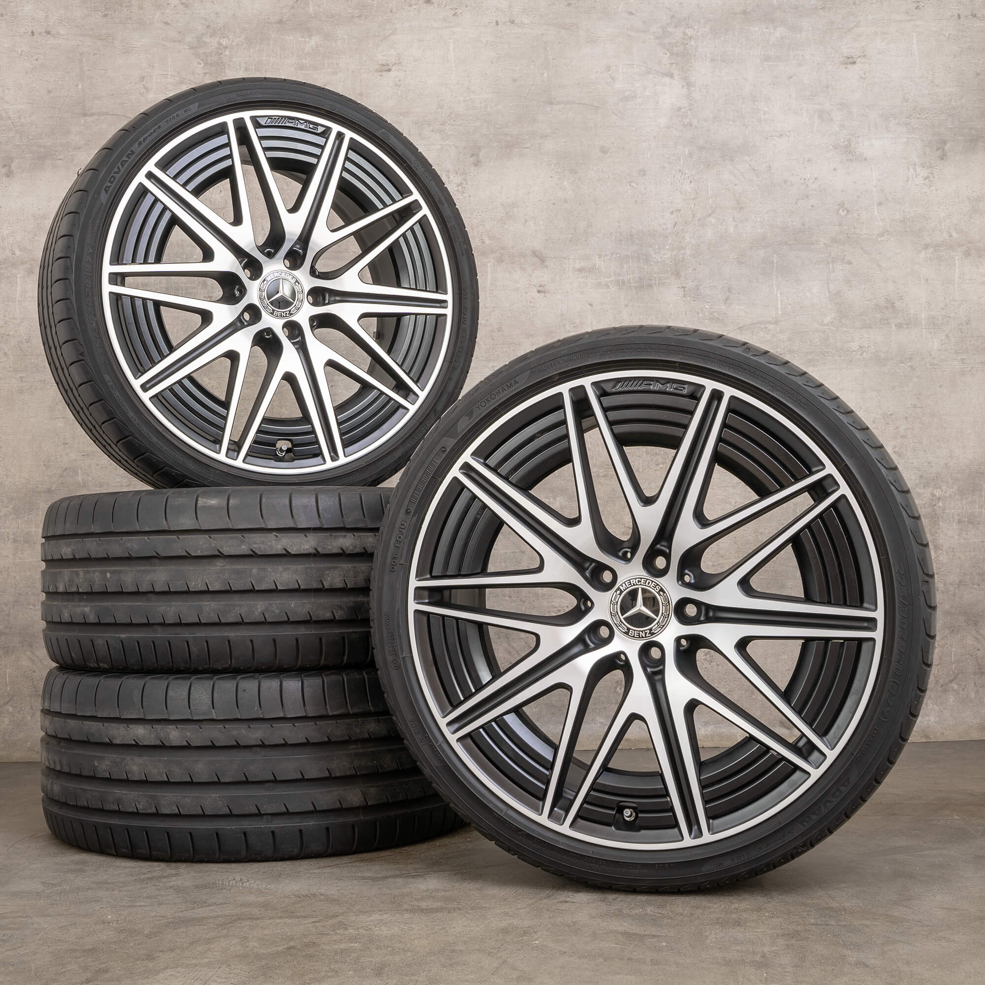 Original Mercedes Benz C-Klasse C43 AMG Felgen 20 Zoll W206 S206 Sommerräder A2064012500 A2064012600 schwarz seidenmatt glanzgedreht