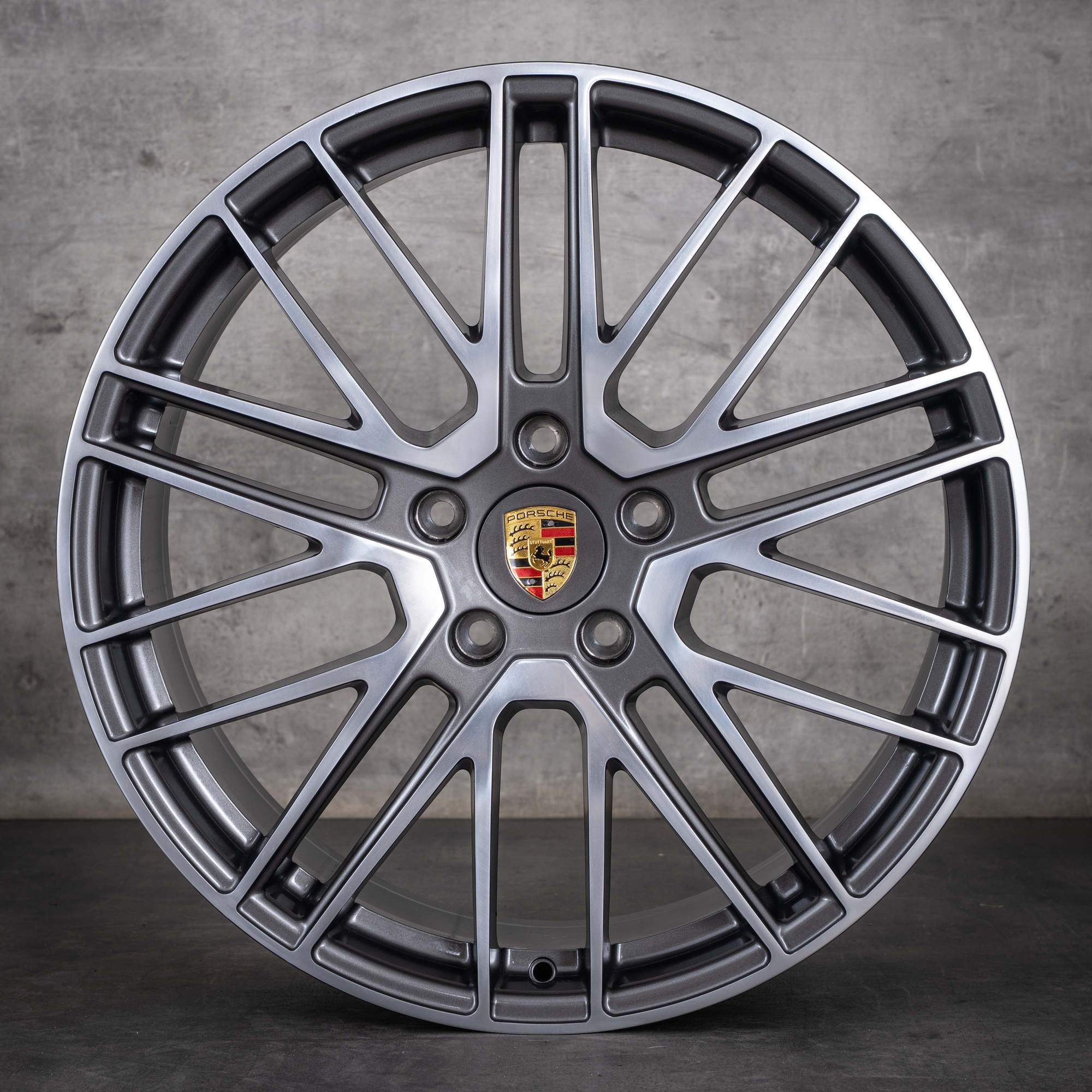 Originale Porsche Panamera 971-fælge, 21 tommer, 971601025AL, 971601025AN, 911 Turbo-design, titan, diamond cut