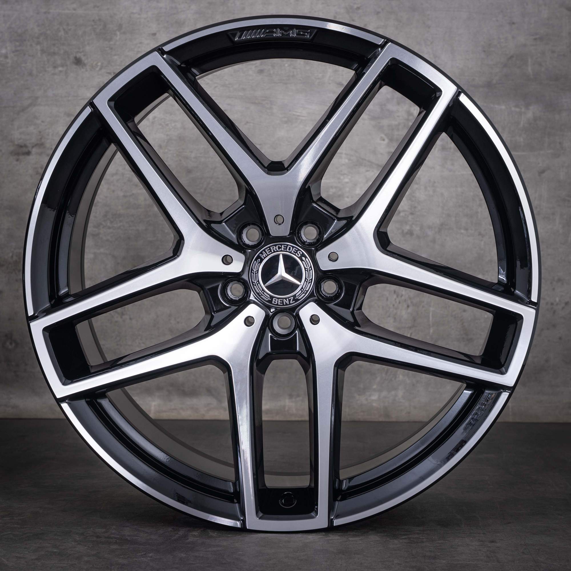 Originale Mercedes-Benz GLE & 43 AMG-fælge 21 tommer C292 A2924011600 A2924011700 sorte forside diamond cut NYE - fælg 3 af 4