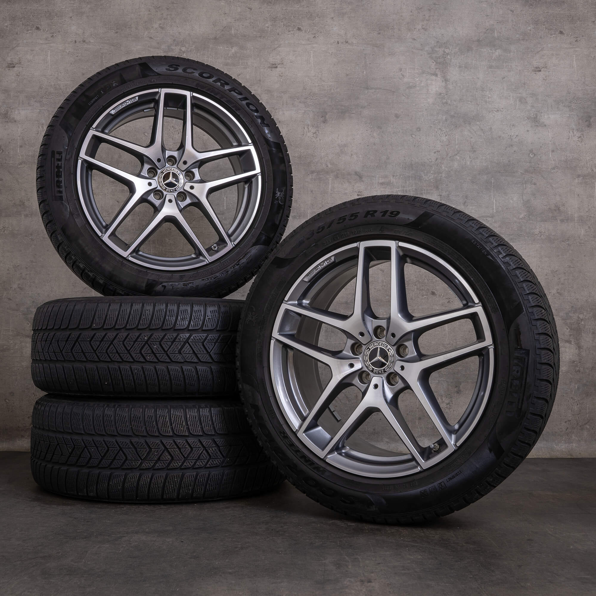 Original Mercedes Benz GLC & 43 AMG Winterräder 19 Zoll C253 X253 Felgen A2534011800 himalaya grey glanzgedreht