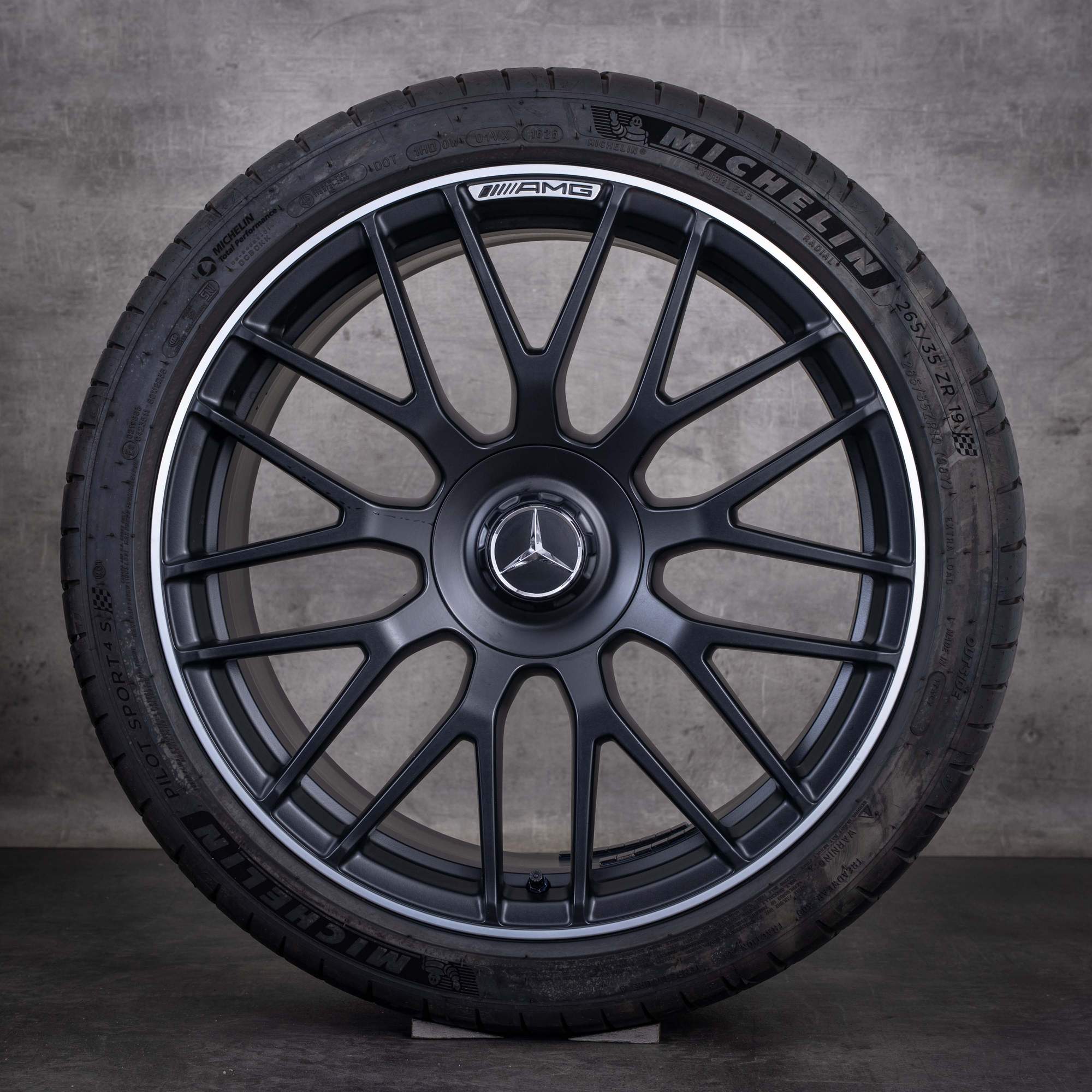 Jante originale Mercedes-Benz Clasa C C63 S AMG de 19 inci W205 S205 pentru anvelope de vară A2054011700 A2054011800 negru mat marginea diamantată