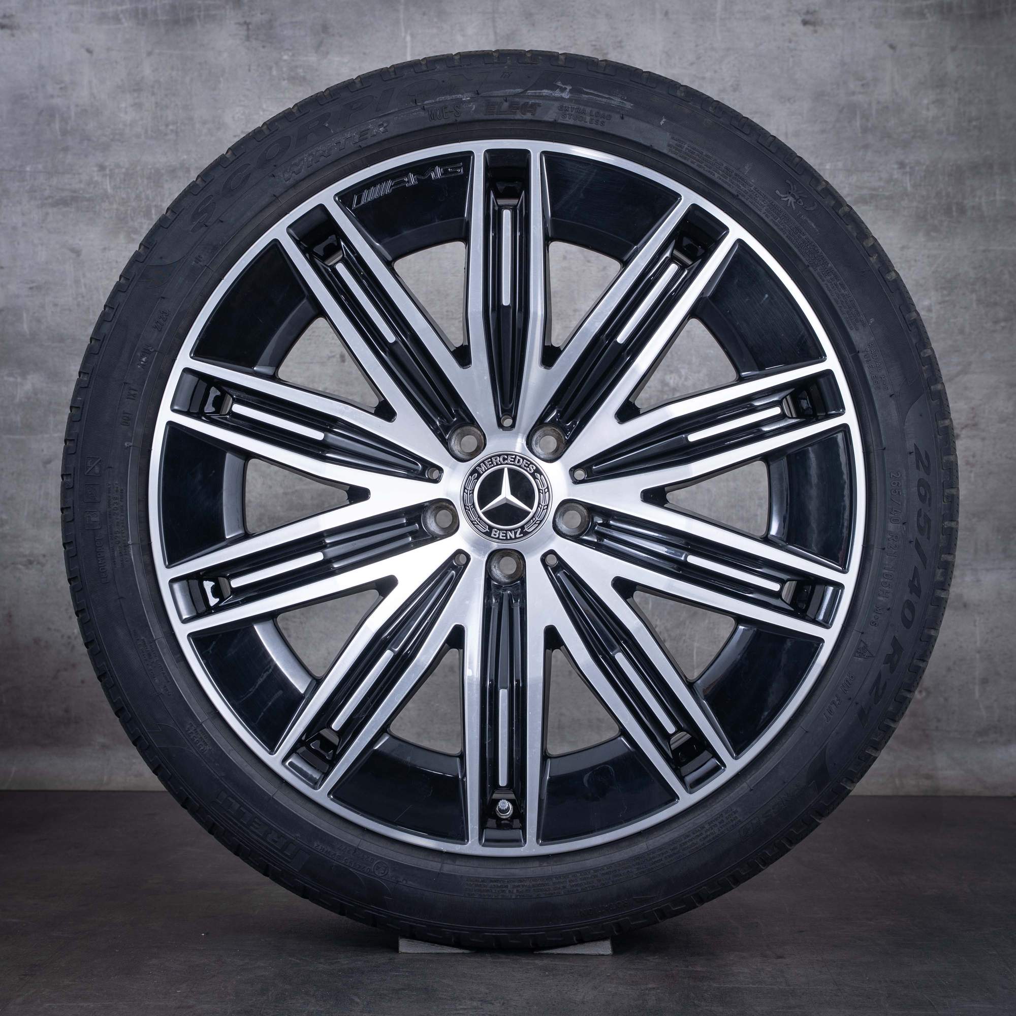 Original Mercedes Benz EQE AMG Winterräder 21 Zoll SUV X294 Felgen A2944011200 schwarz front glanzgedreht