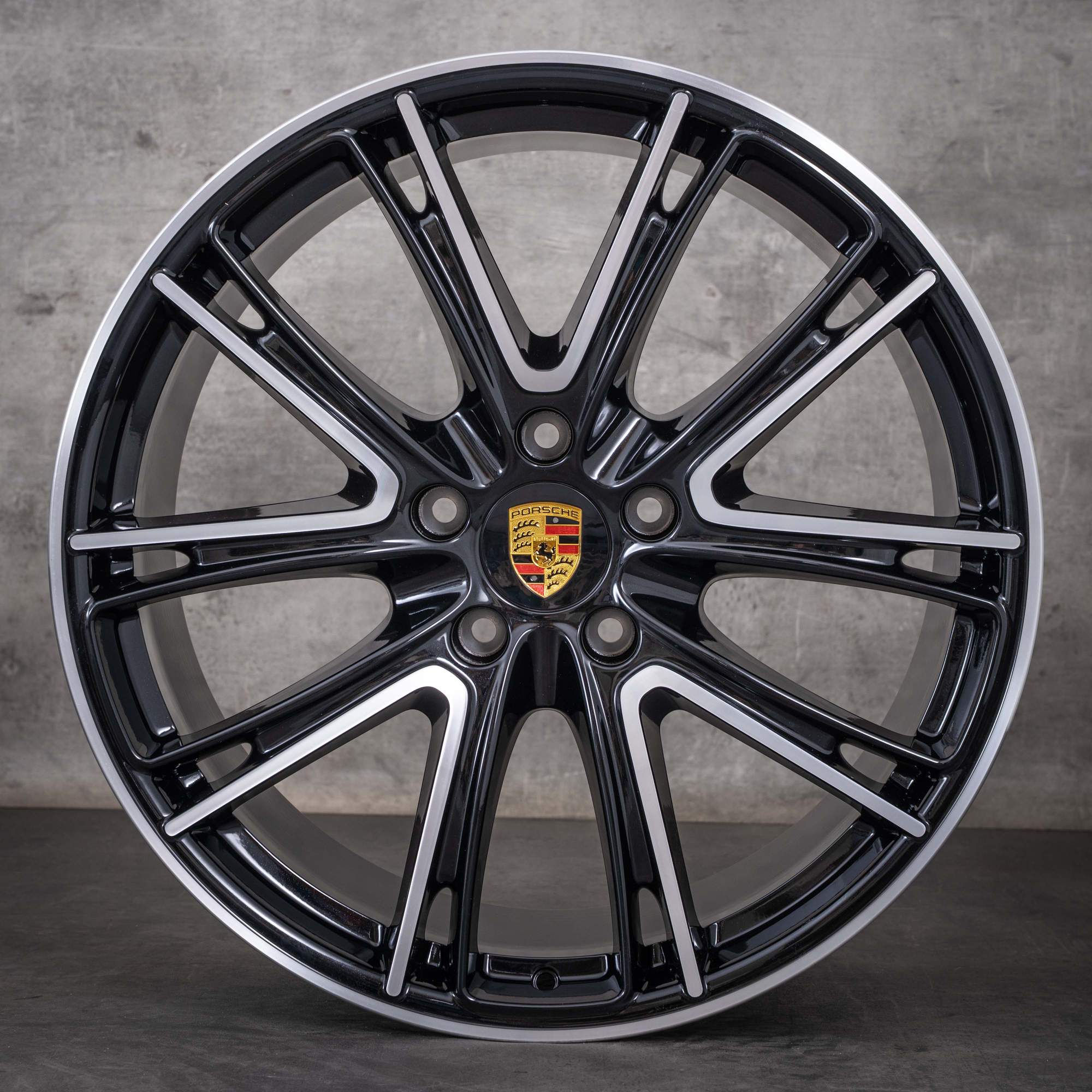 Originale Porsche Panamera-fælge 21 tommer 971 Exclusiv Design 971601025M 971601025N sort, diamond cut NY