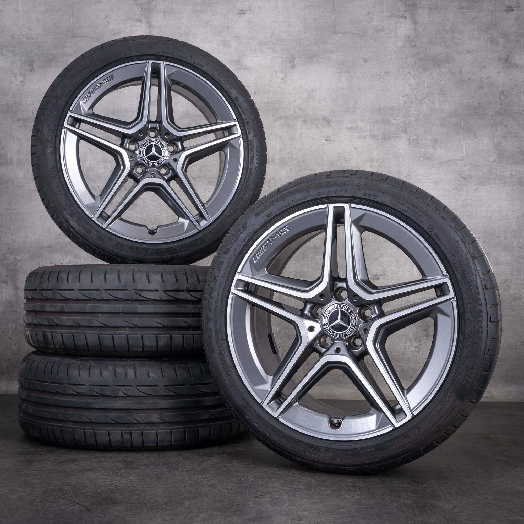 Jante originale Mercedes-Benz Clasa C AMG de 18 inci W205 S205 C205 A205 pentru anvelope de vară A2054019500 A2054019600 culoare „Himalaya Grey” diamantate