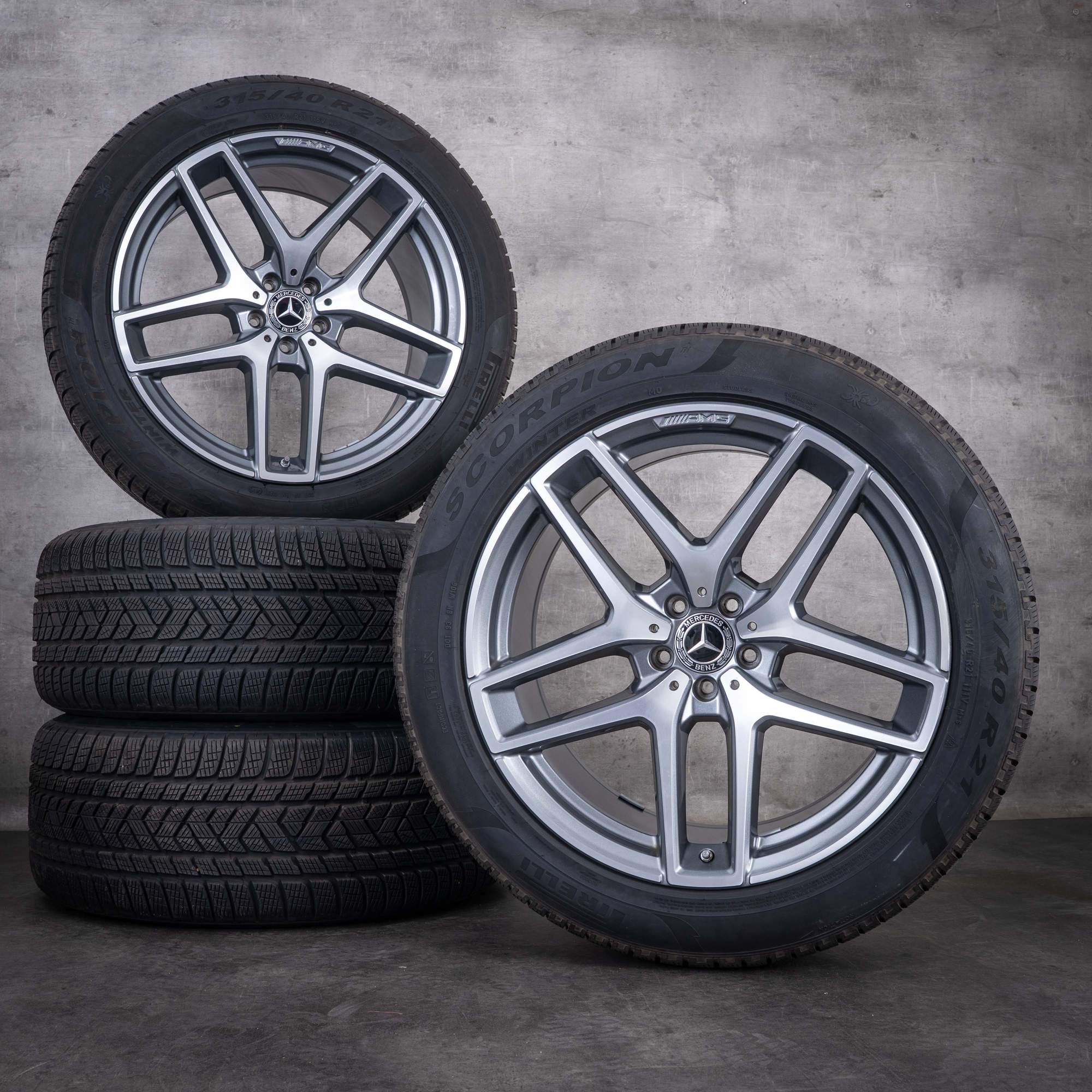 Original Mercedes Benz GLE & 43 63 S AMG Winterräder 21 Zoll C292 Felgen A2924012900 A2924011700 himalaya grey glanzgedreht