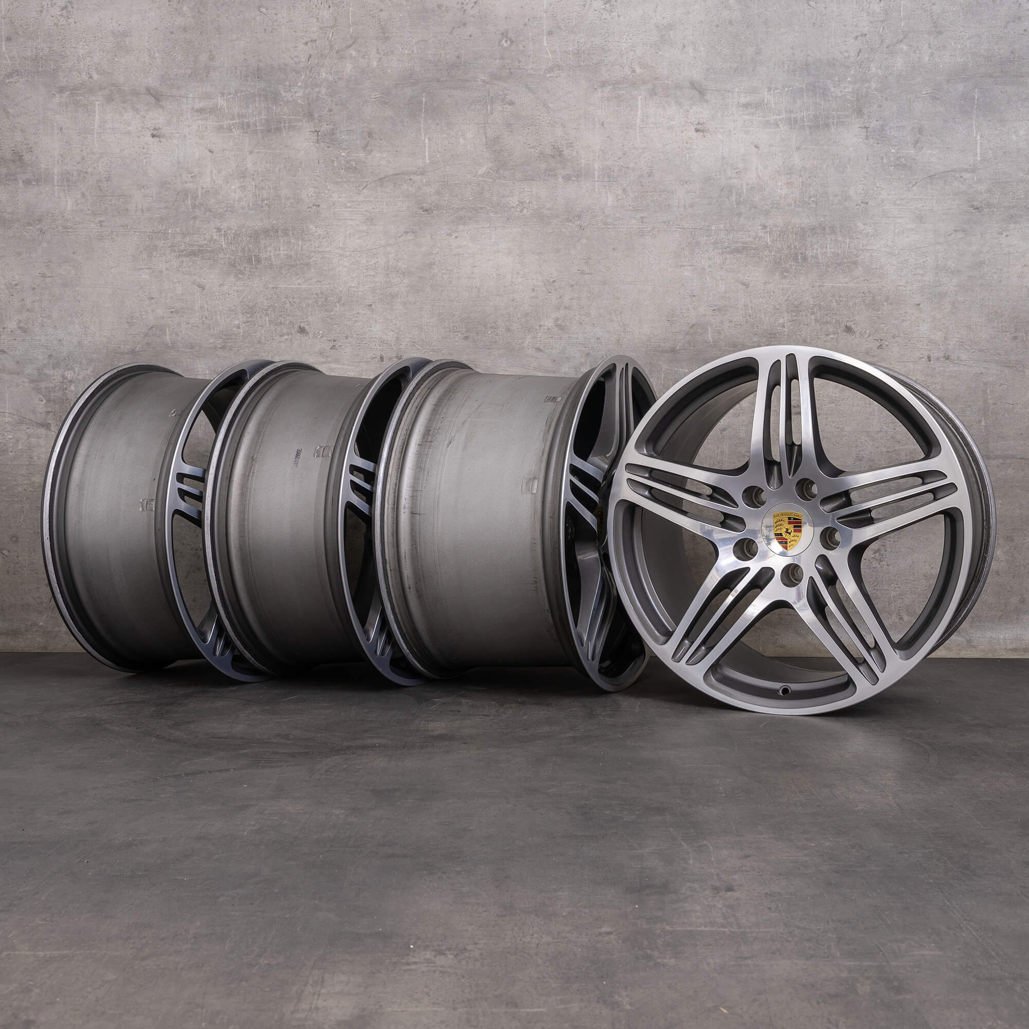Jantes originales Porsche 911 19 pouces 997 Turbo & S 99736215605 99736216202 titane brillant
