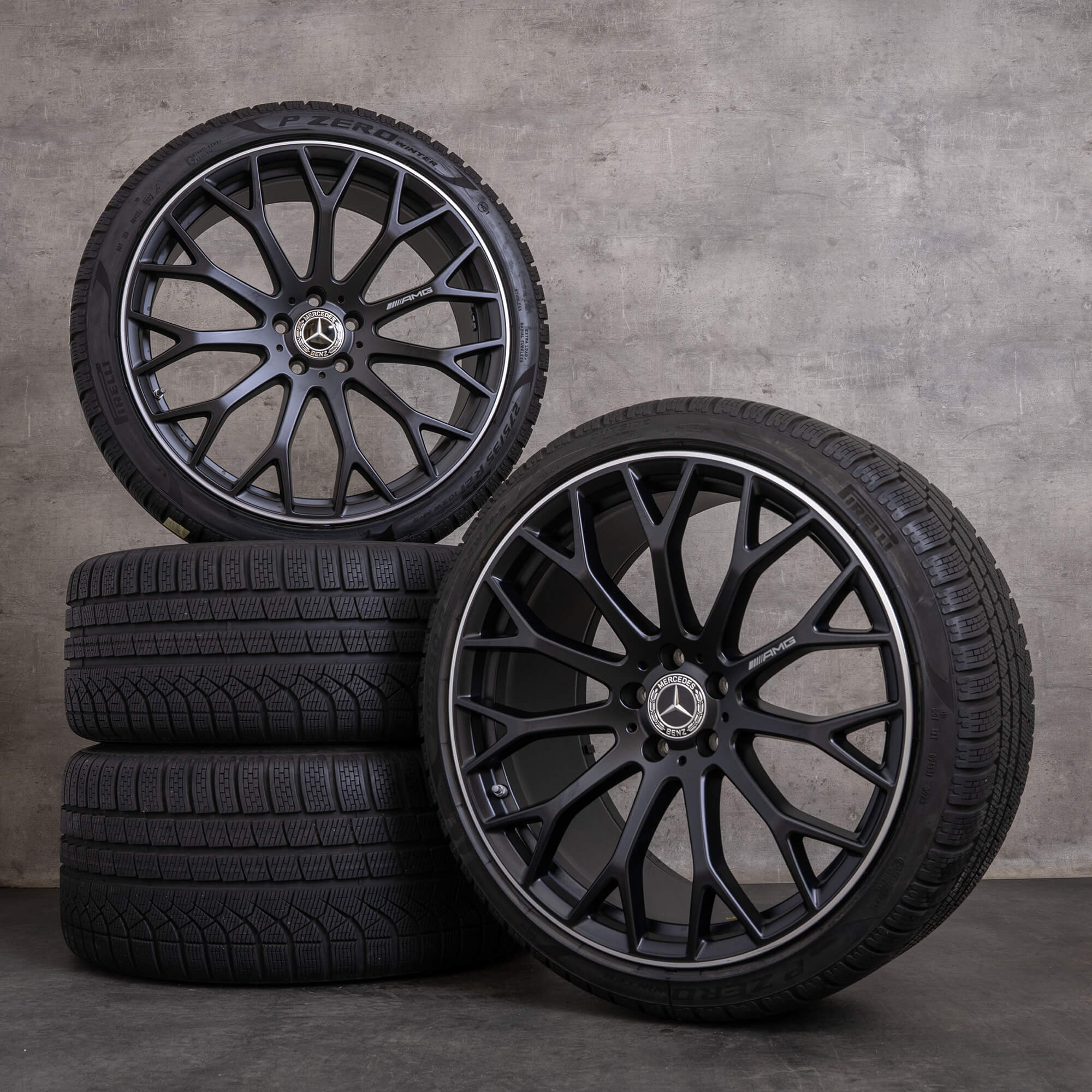 Original zimní pneu s disky Mercedes Benz SL AMG 21" ráfky na auto R232 A2324012700 A2324012800 černé matné lesklé soustružené NOVÉ