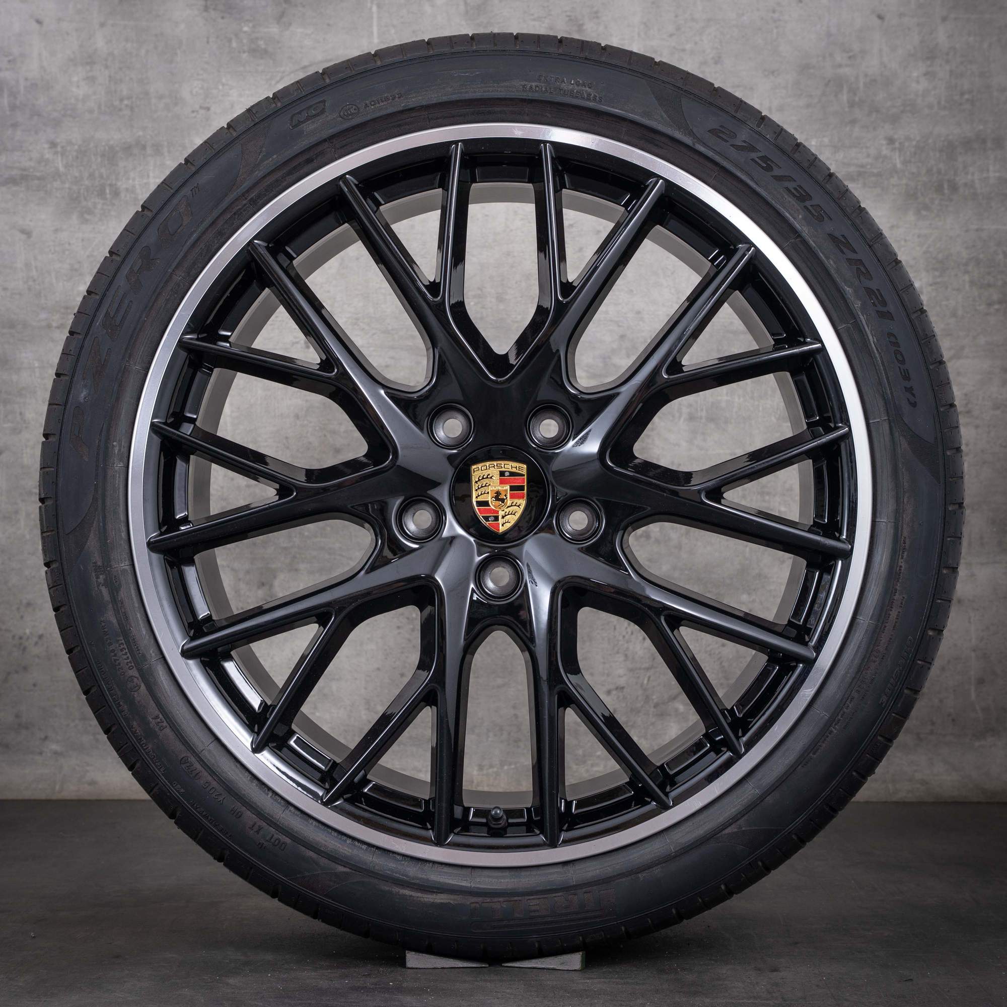 Originale Porsche Panamera-fælge 21 tommer 971 G2 sommerhjul 971601025D 971698025A sort diamond cut