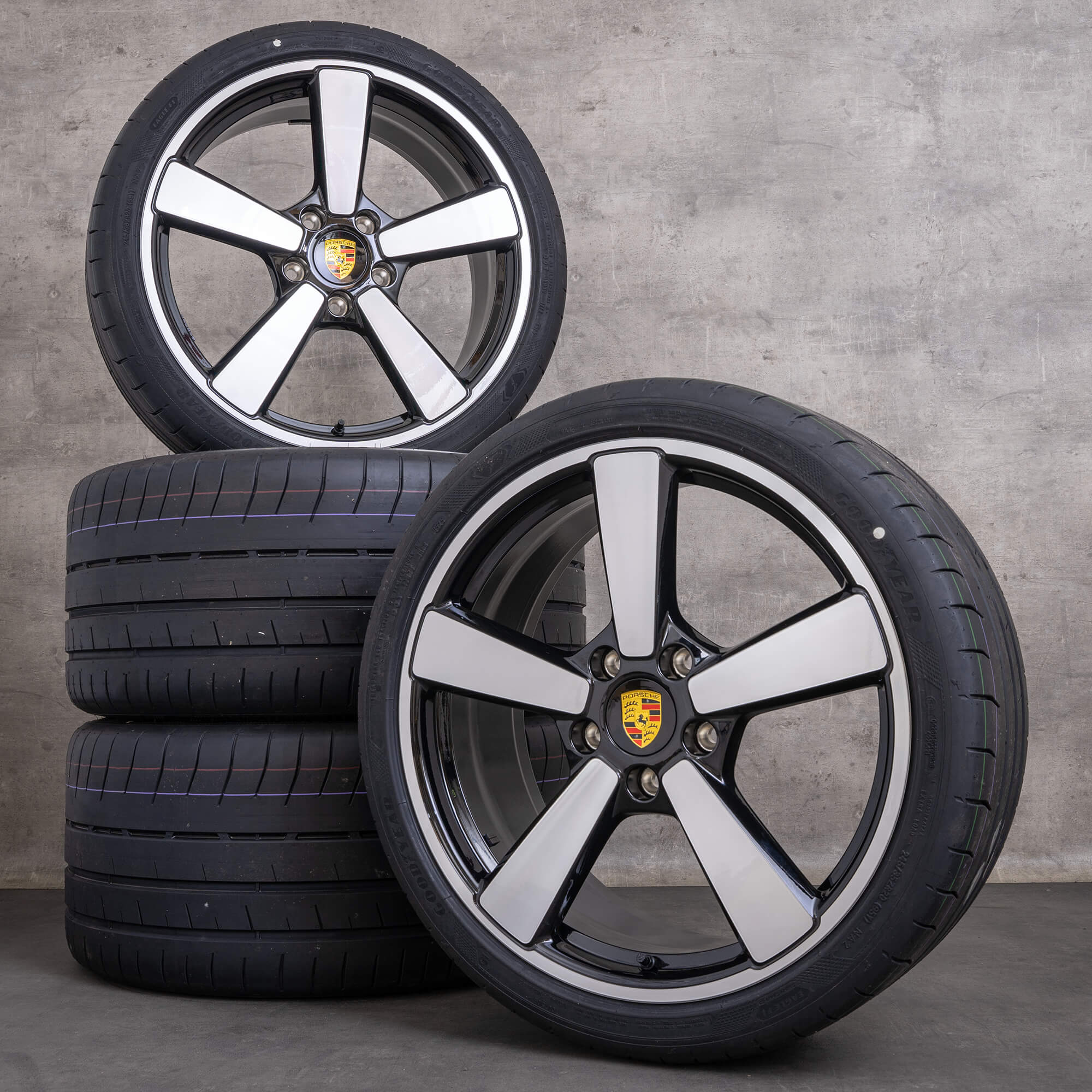 Originale Porsche 911 hjul 20 tommer fælge 992 II GTS, 4 Cabrio & Targa sommerhjul 992601025BM 992601025BN sort blank 041 NY