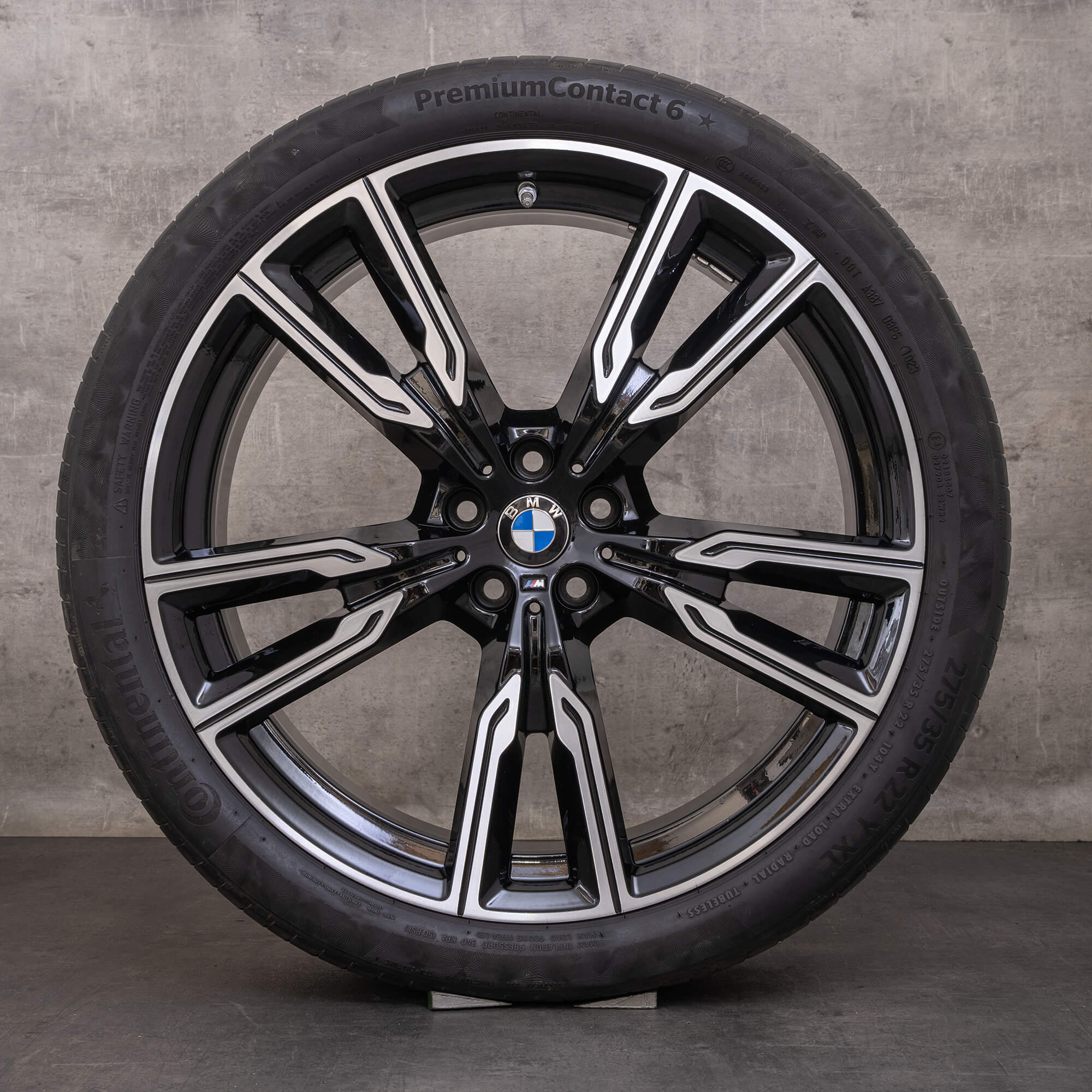Original BMW X5 X6 fälgar 22 tum G05 G06 sommarhjul styling 747 M 8072002 8072003 svart glansig svarvad
