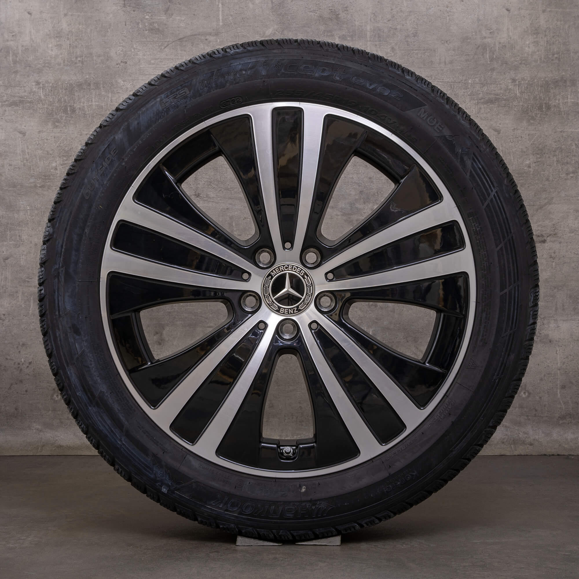 Orijinal Mercedes Benz EQE kış jantları 19 inç V295 jantlar A2954011200 siyah parlak tornalanmış