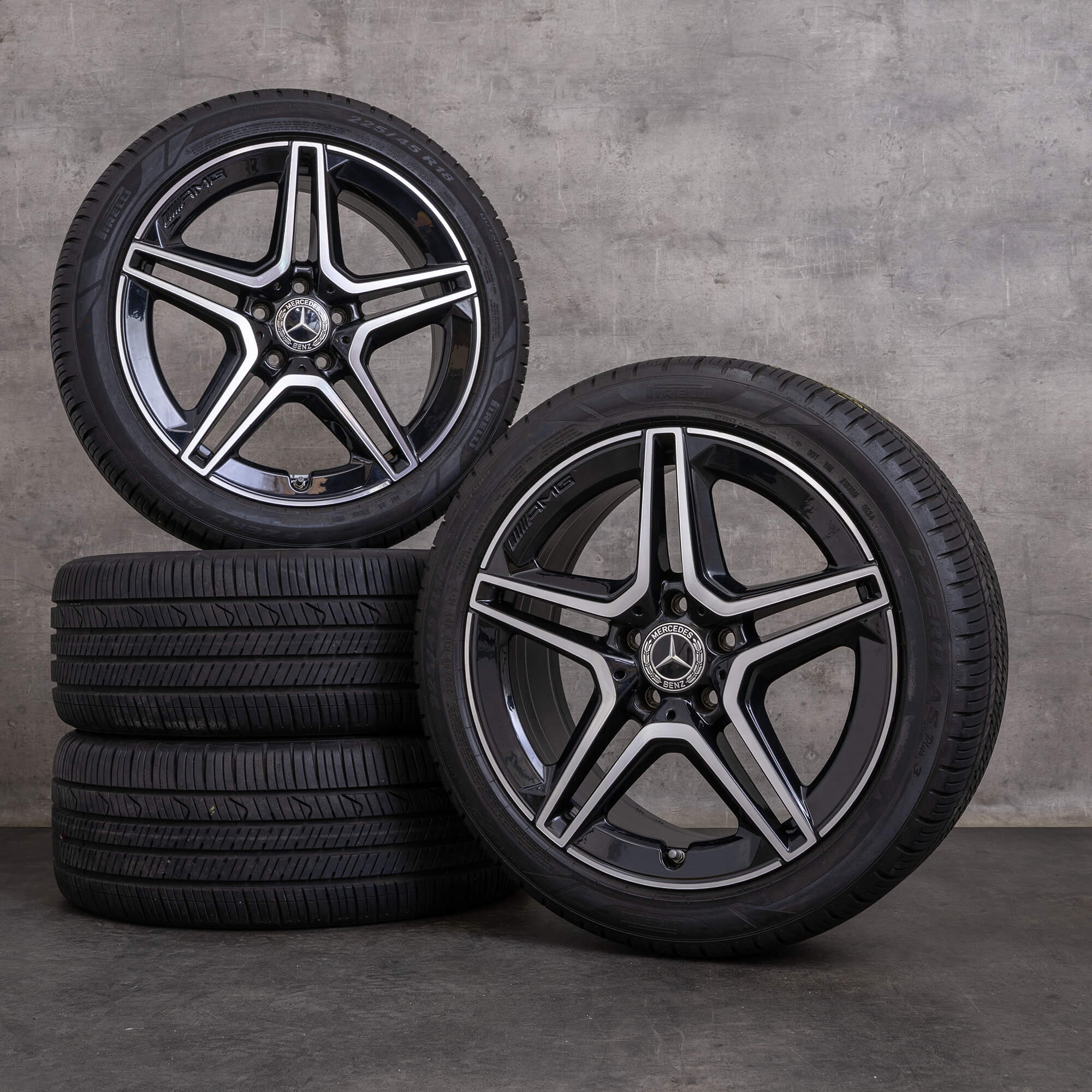 Orijinal Mercedes Benz A B Sınıfı CLA AMG tüm hava koşullarına uygun lastikler 18 inç W177 V177 W247 X118 C118 jantlar A1774011500 siyah parlak tornalanmış