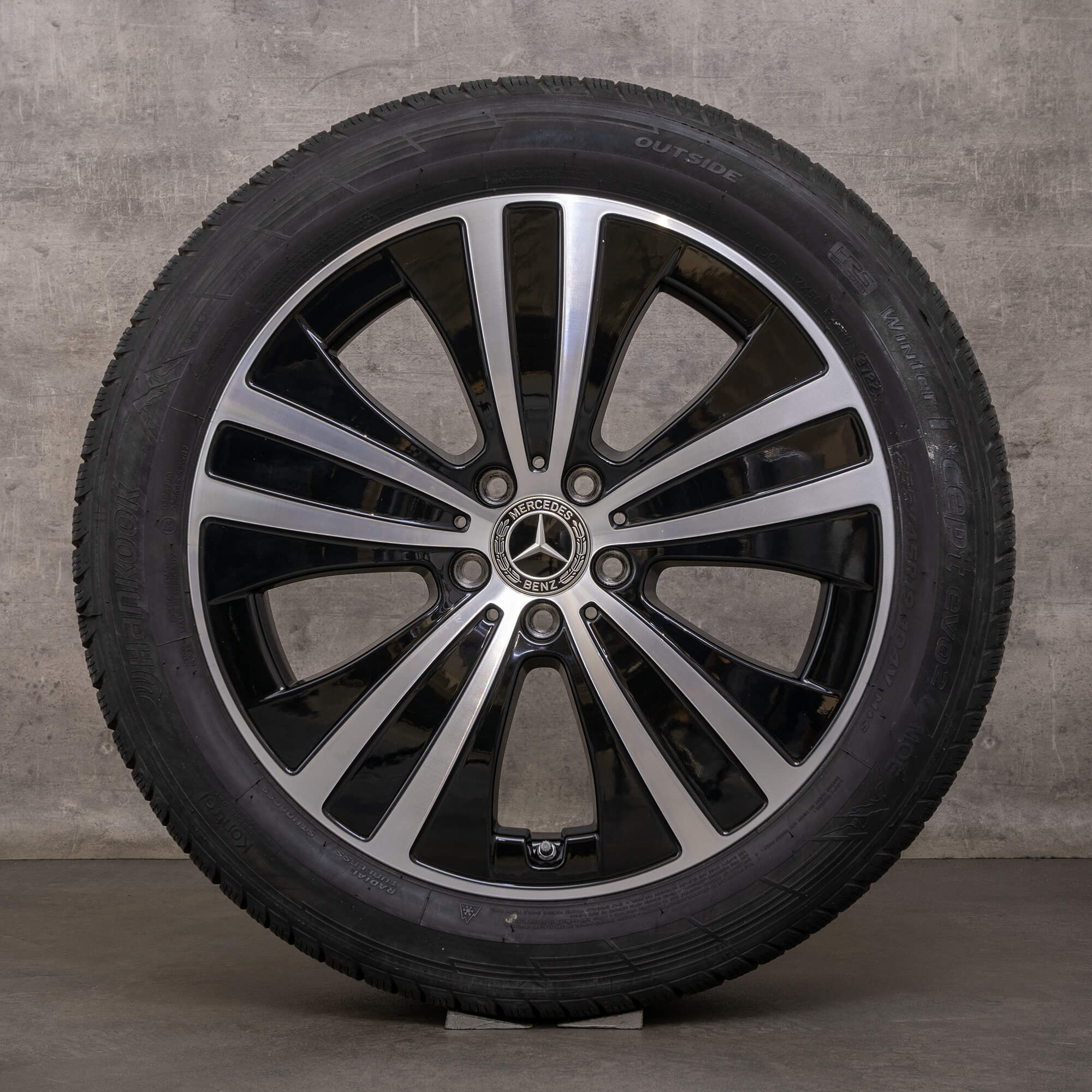 Orijinal Mercedes Benz EQE kış jantları 19 inç V295 jantlar A2954011200 siyah parlak tornalanmış