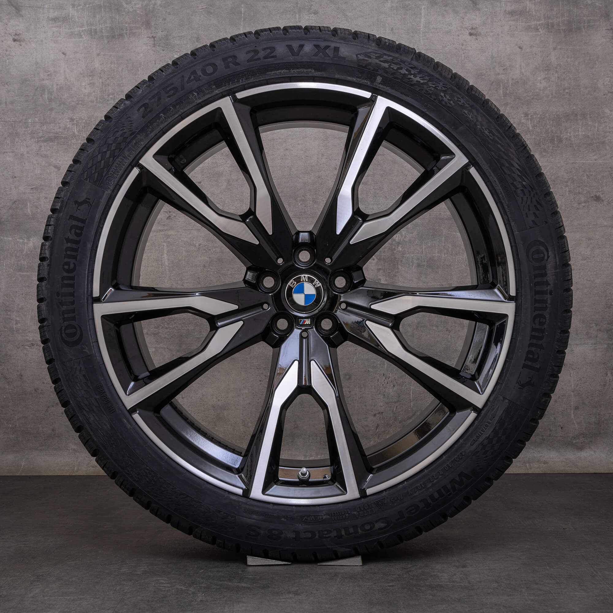 Originale BMW X7 fælge 22 tommer G07 med sommerdæk styling 755 M 8074221 8090108 sort poleret