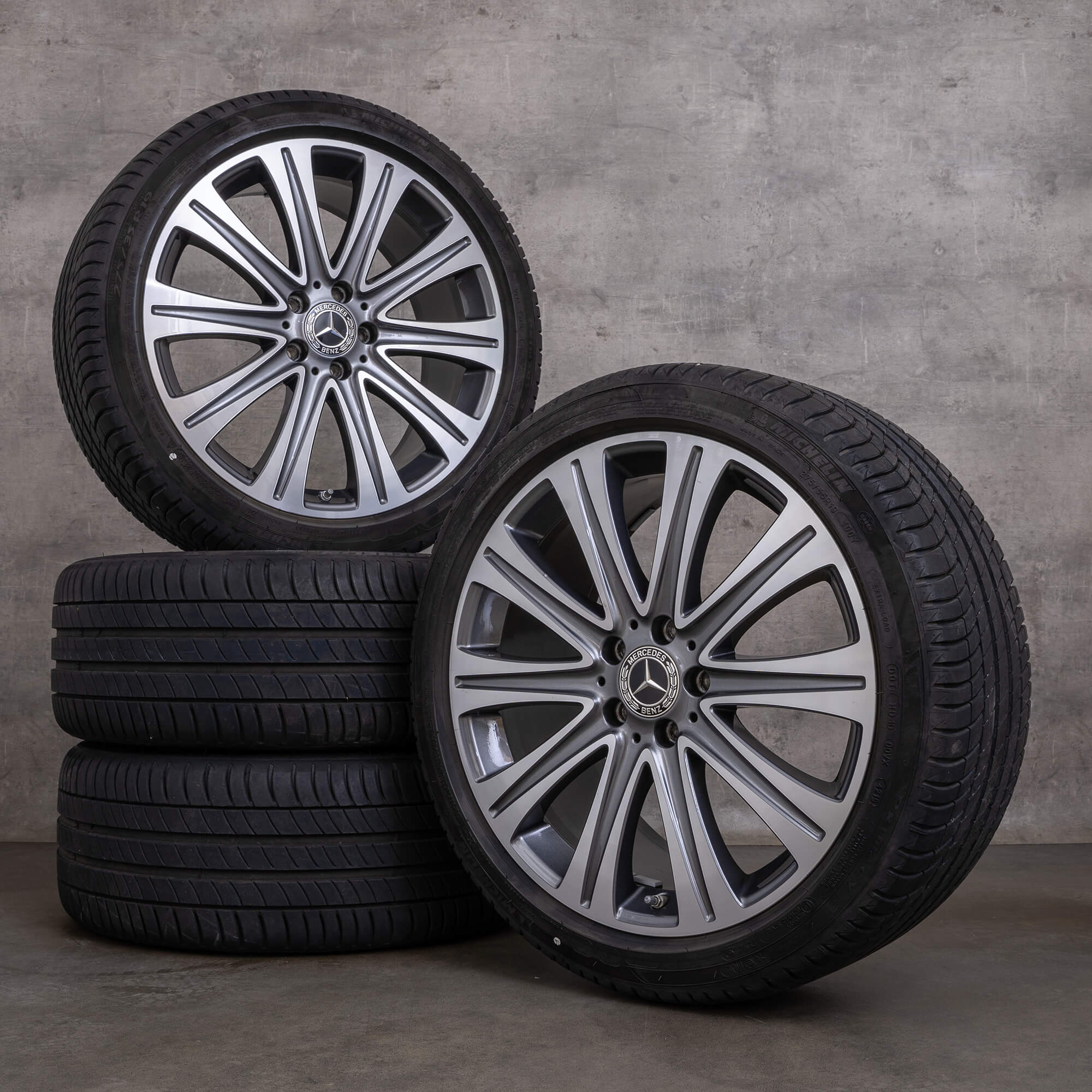 Ekte Mercedes Benz E-Klasse hjul 19 tommer W213 S213 C238 A238 sommerhjul A2134010500 A2134010600 himalaya grå blank dreid