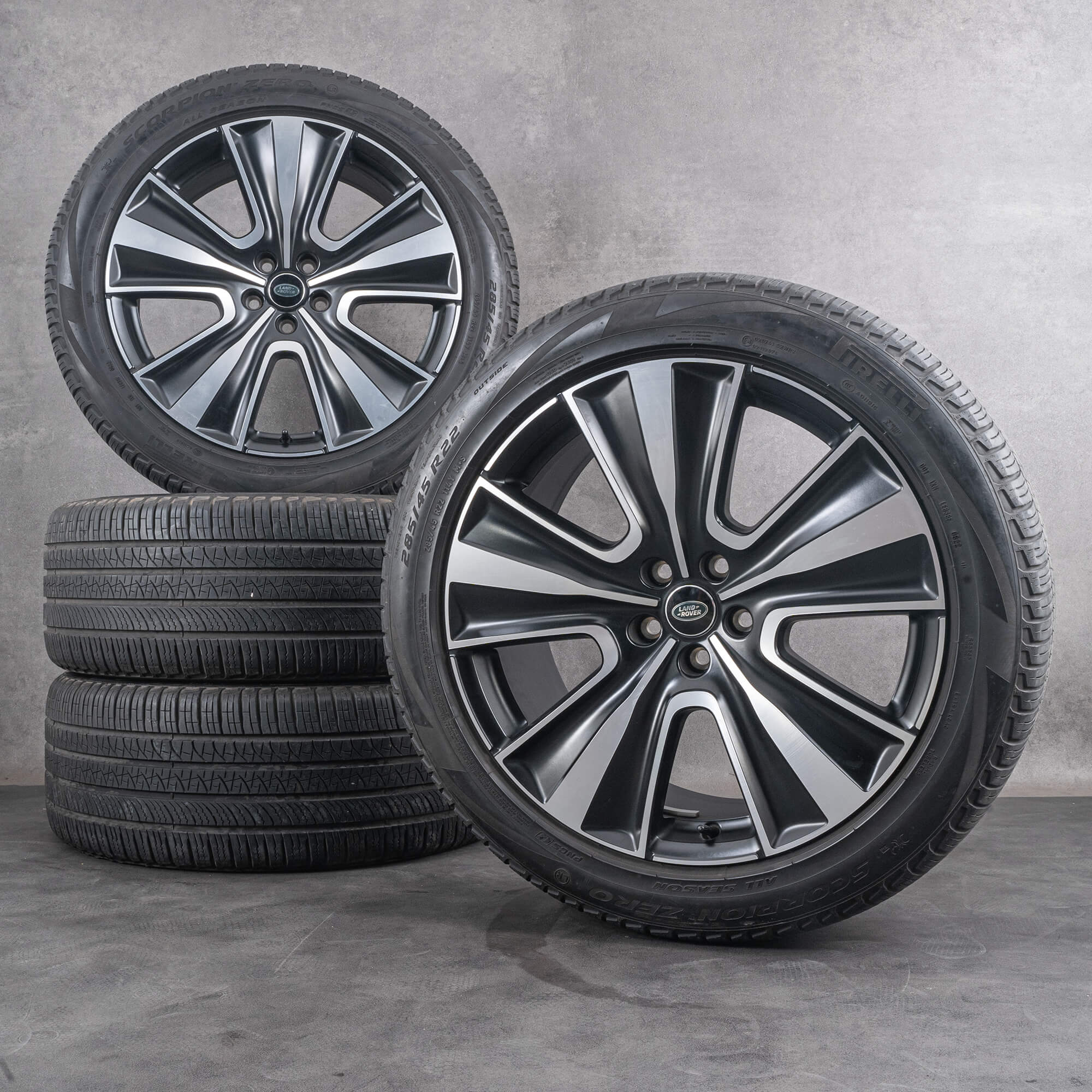 OEM Land Rover Rims 22 inch Range Sport All Season tyres M8E2-1007-AA black matt polished