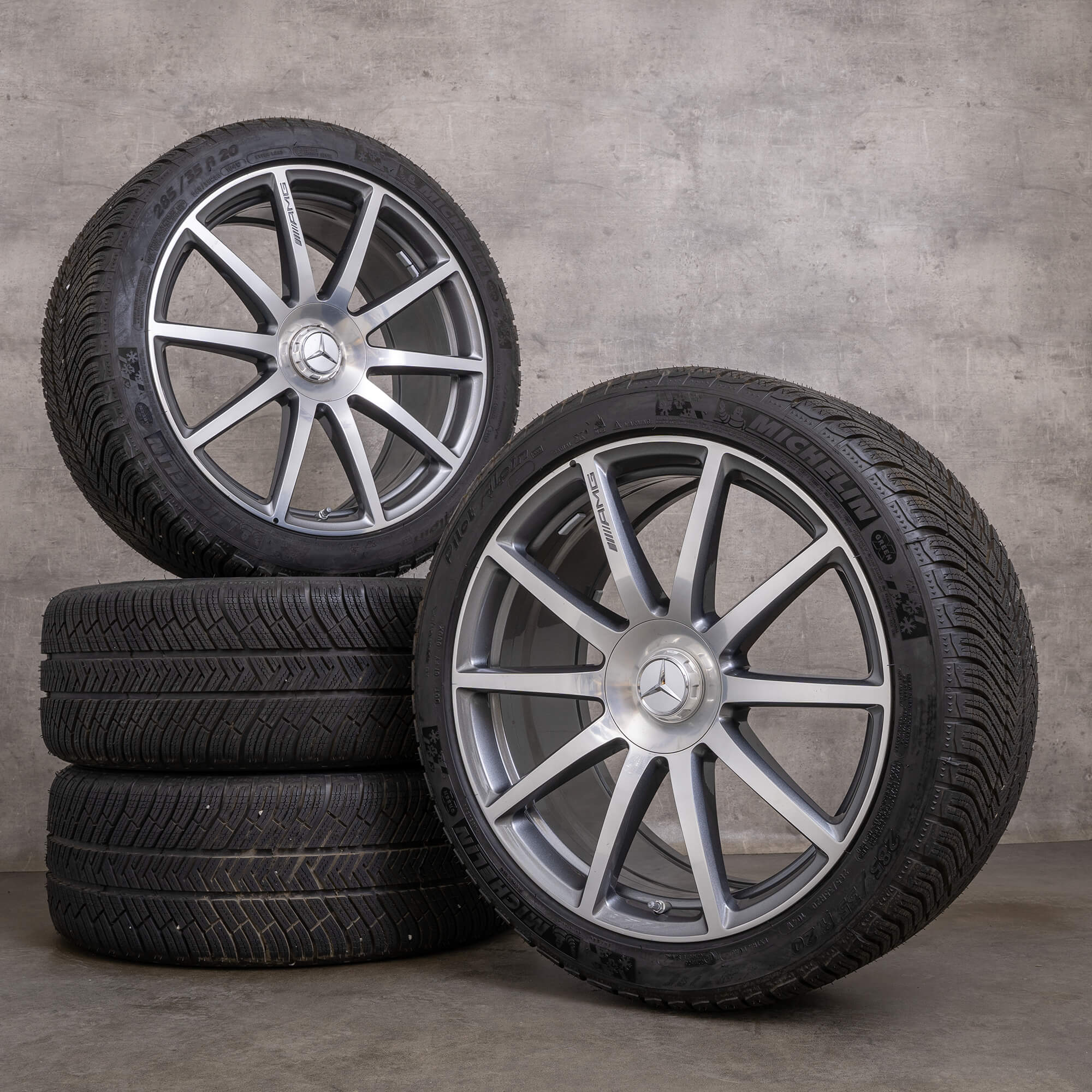 Original Mercedes Benz S-Klasse S63 S65 AMG Winterräder 20 Zoll W222 C217 A217 Felgen A2224010600 A2224010700 himalaya grey glanzgedreht