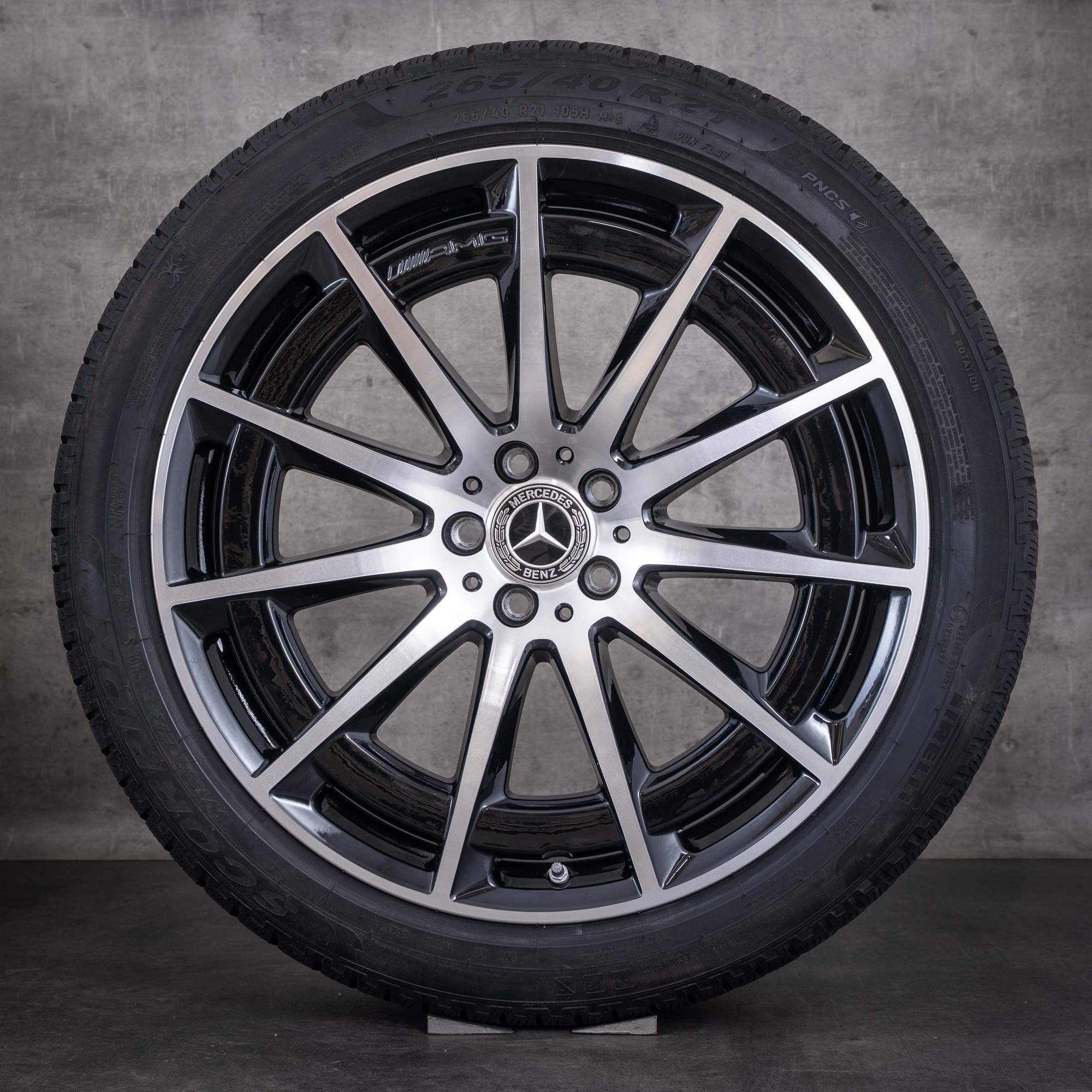 OEM Mercedes-Benz EQS 53 AMG winter wheels 21inch 4Matic V297 rims A2974011400 black front diamond cut finish - wheel 3 of 4