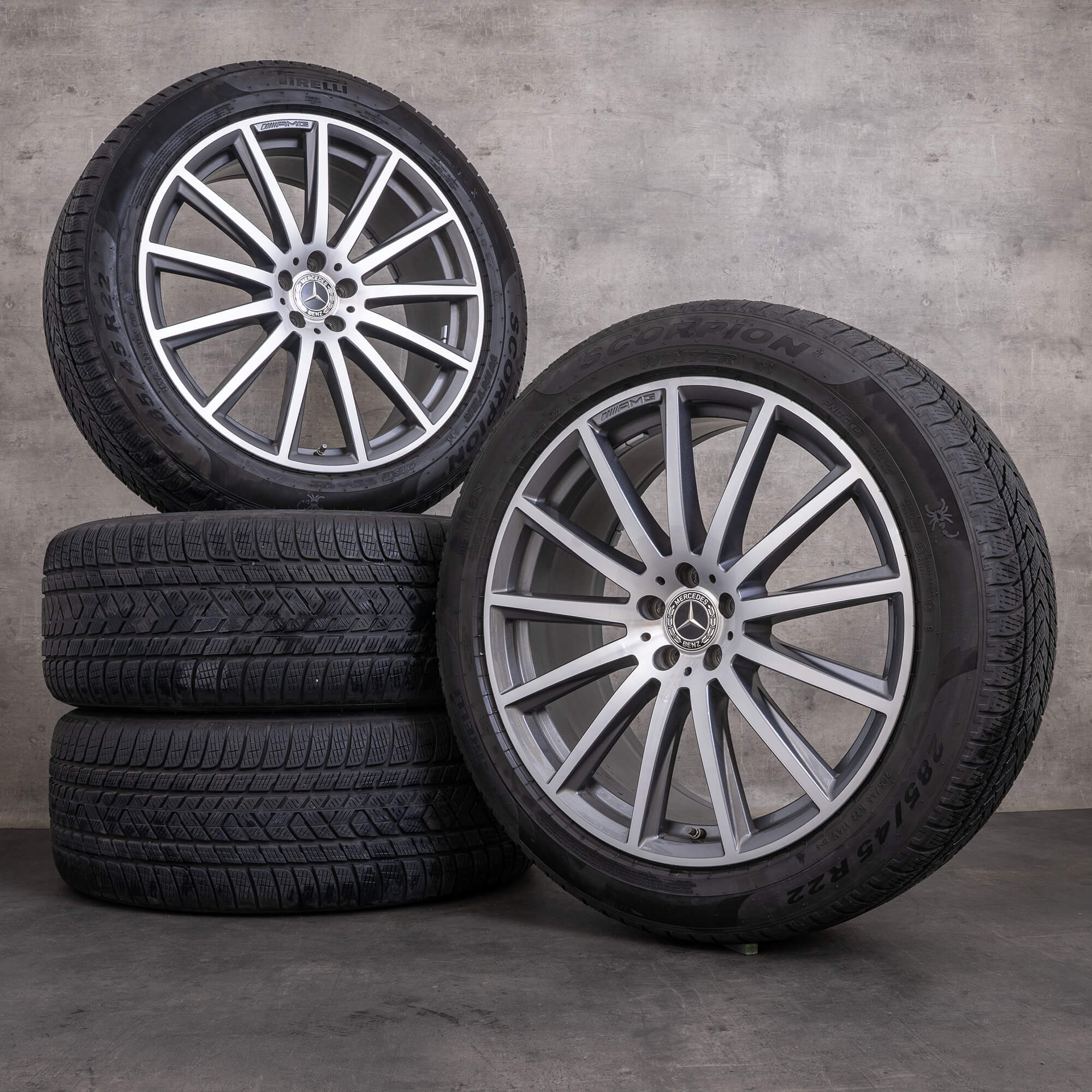Original Mercedes Benz GLS AMG Winterräder 22 Zoll X167 Felgen A1674017500 himalaya grey glanzgedreht