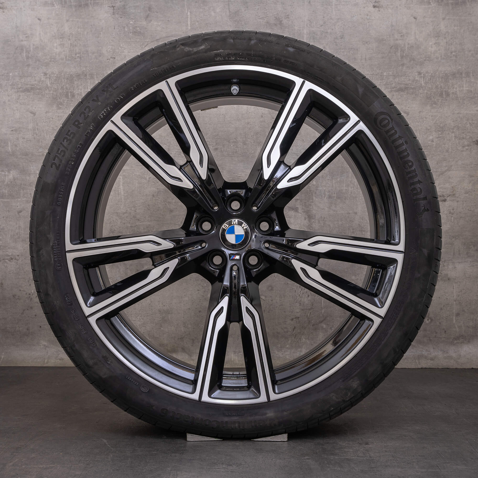 Original BMW X5 X6 fälgar 22 tum G05 G06 sommarhjul styling 747 M 8072002 8072003 svart glansig svarvad