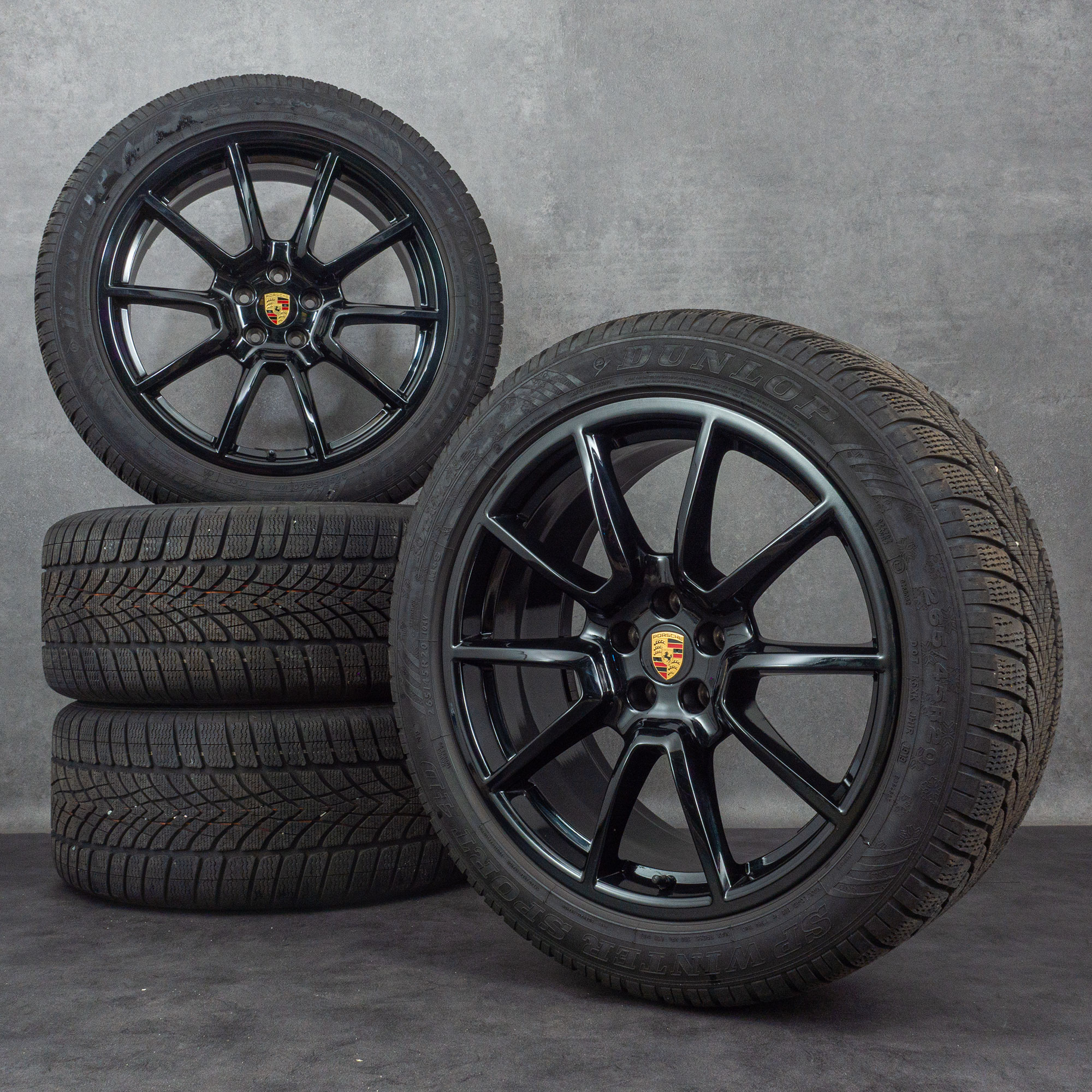 Originale Porsche Macan vinterdæk med fælge på 20 tommer 95B601025BH 95B601025BJ sort blank