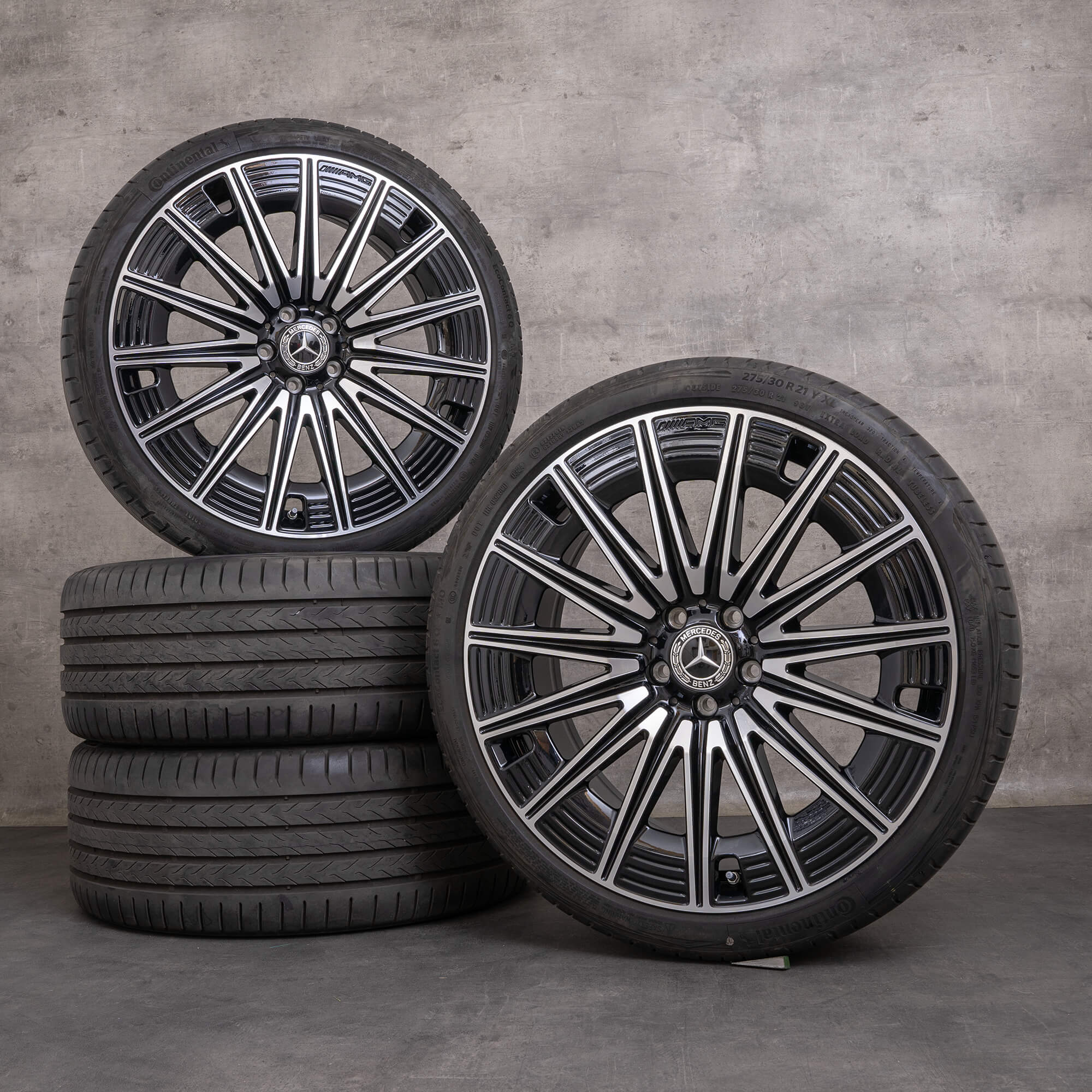 Originale Mercedes Benz E-Klasse hjul 21 tommer W214 S214 sommerhjul A2144010700 A2144010800 sort blank drejet