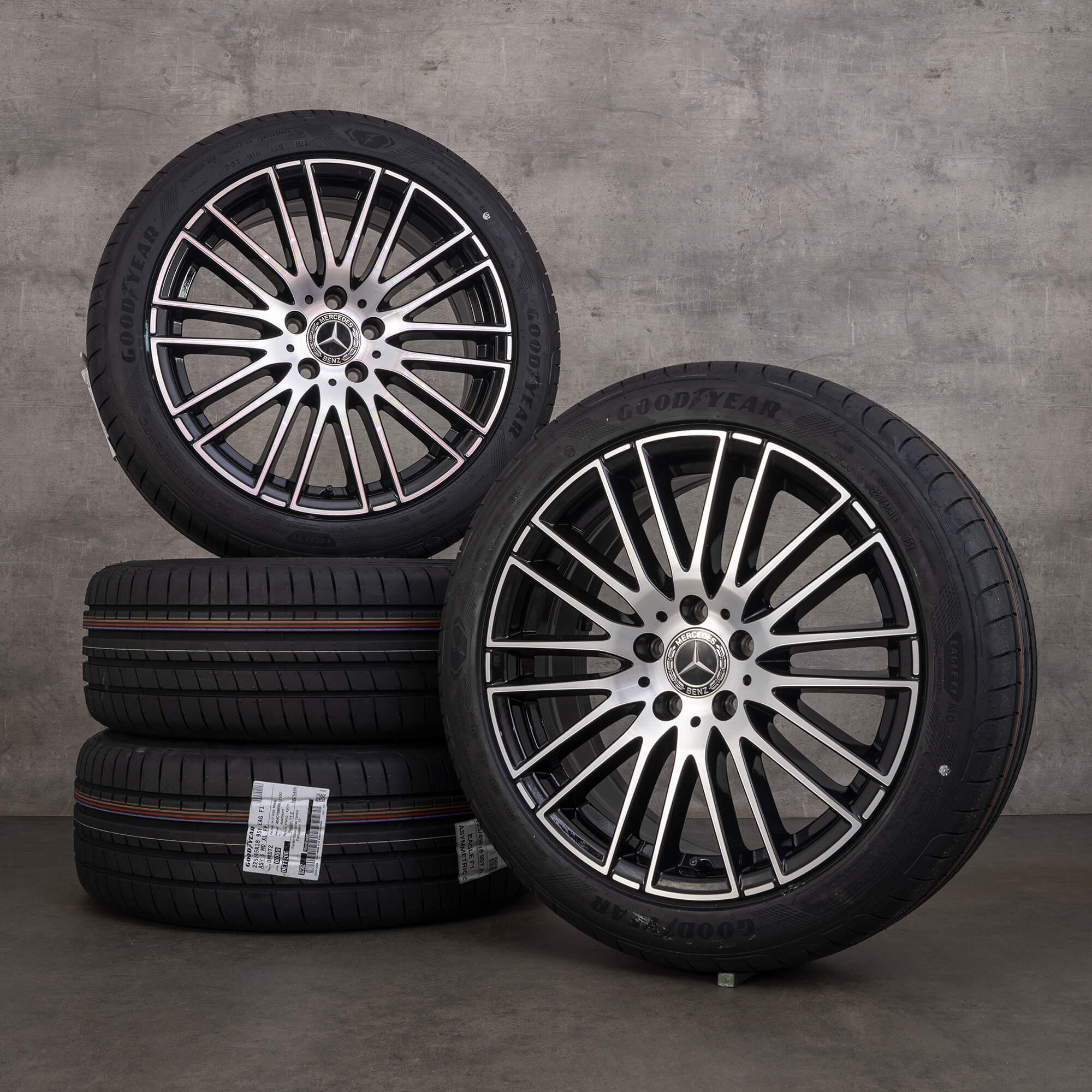 Orijinal Mercedes Benz C Sınıfı jantlar 18 inç W206 S206 yaz jantları A2064014900 siyah parlak tornalı